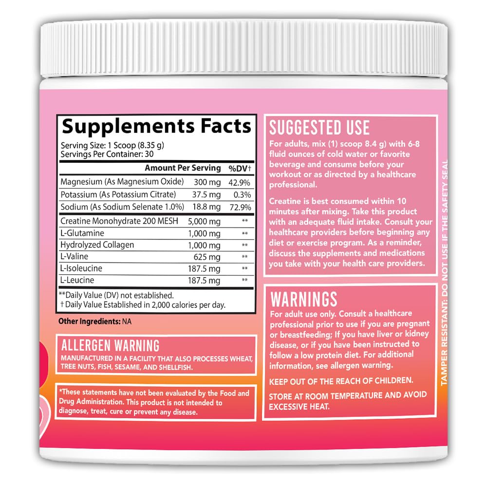 Better Booty BBL Powder Creatine for Women, Booty Gain, Muscle Builder, Energy Booster, L-Glutamine, BCAA's, Collagen, and Hydration Complex Unflavored Drink Mix (250 Grams, 30 Servings)