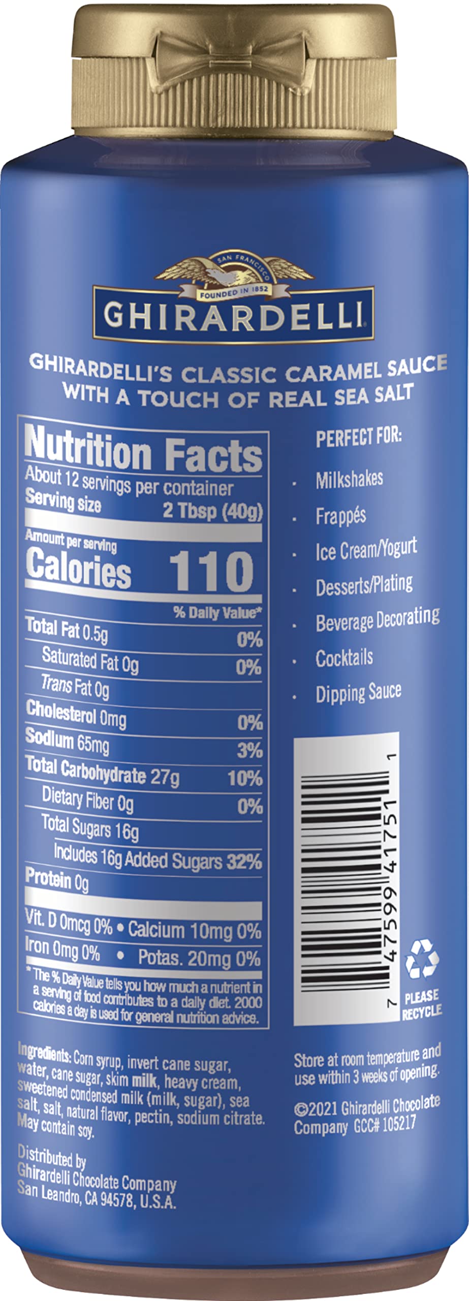 Ghirardelli Sea Salt Caramel and Chocolate Flavored Sauce 16 oz Squeeze Bottles Pack of 2 with Ghirardelli Stamped Barista Spoon