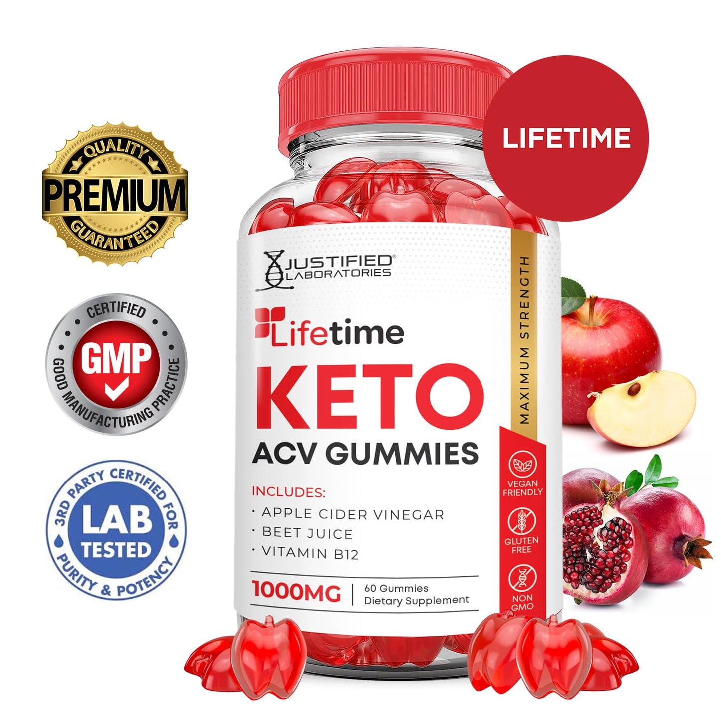 (2 Pack) Lifetime Keto ACV Gummies Advanced Formula 1000MG Lifetime Keto Gummies Apple Cider Vinegar Formulated with Pomegranate Beet Juice Powder B12 Vegan Non GMO 120 Gummys
