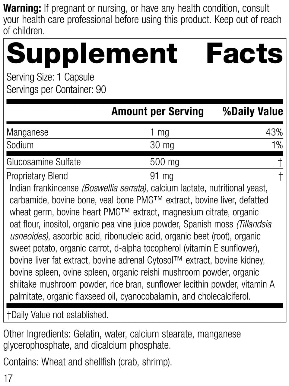 Standard Process Inc. Glucosamine Synergy - Whole Food RNA Supplement and Joint Support with Cyanocobalamin, Cholecalciferol, Shiitake, Manganese, Rice Bran, Organic Carrots - 90 Capsules