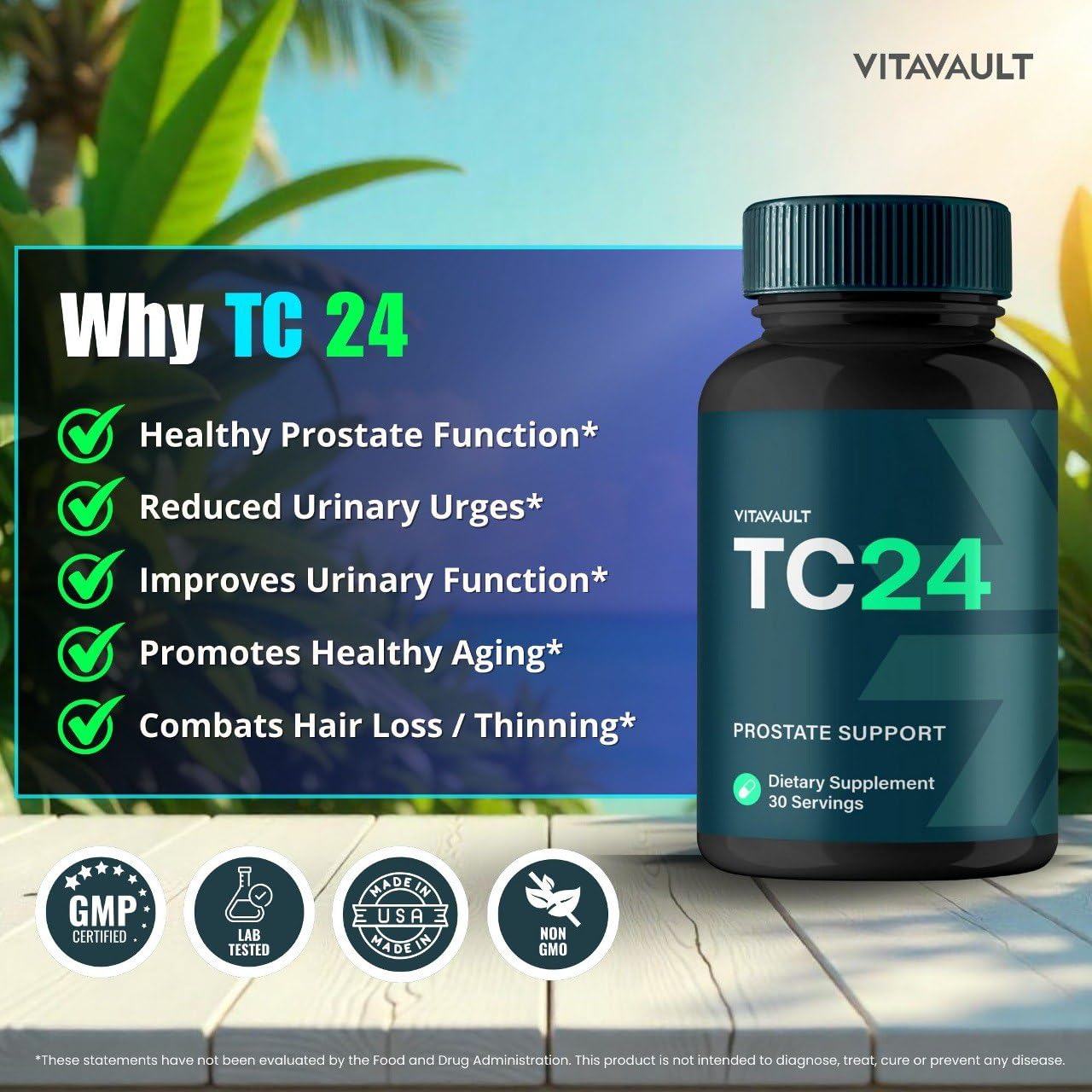 Vitavault TC24 Capsules, TC 24 Prostate Health Supplement Pills - Extra Strength, TC 24 Supports Prostate Heath All Natural Formula, TC24 Capsules Reviews (60 Capsules)