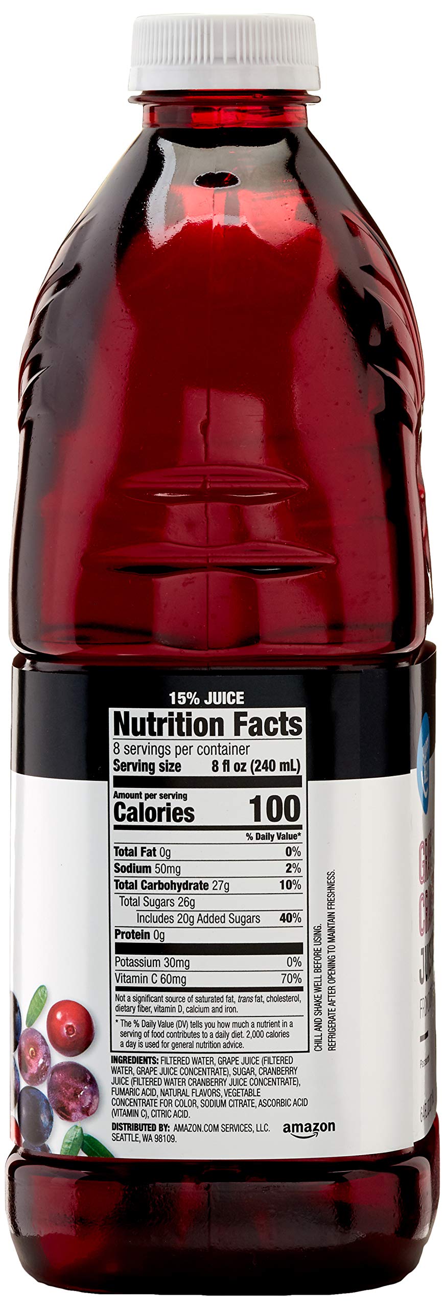 Amazon Brand Happy Belly Grape Cranberry Juice from Concentrate Bottle 64 fl oz Pack of 1