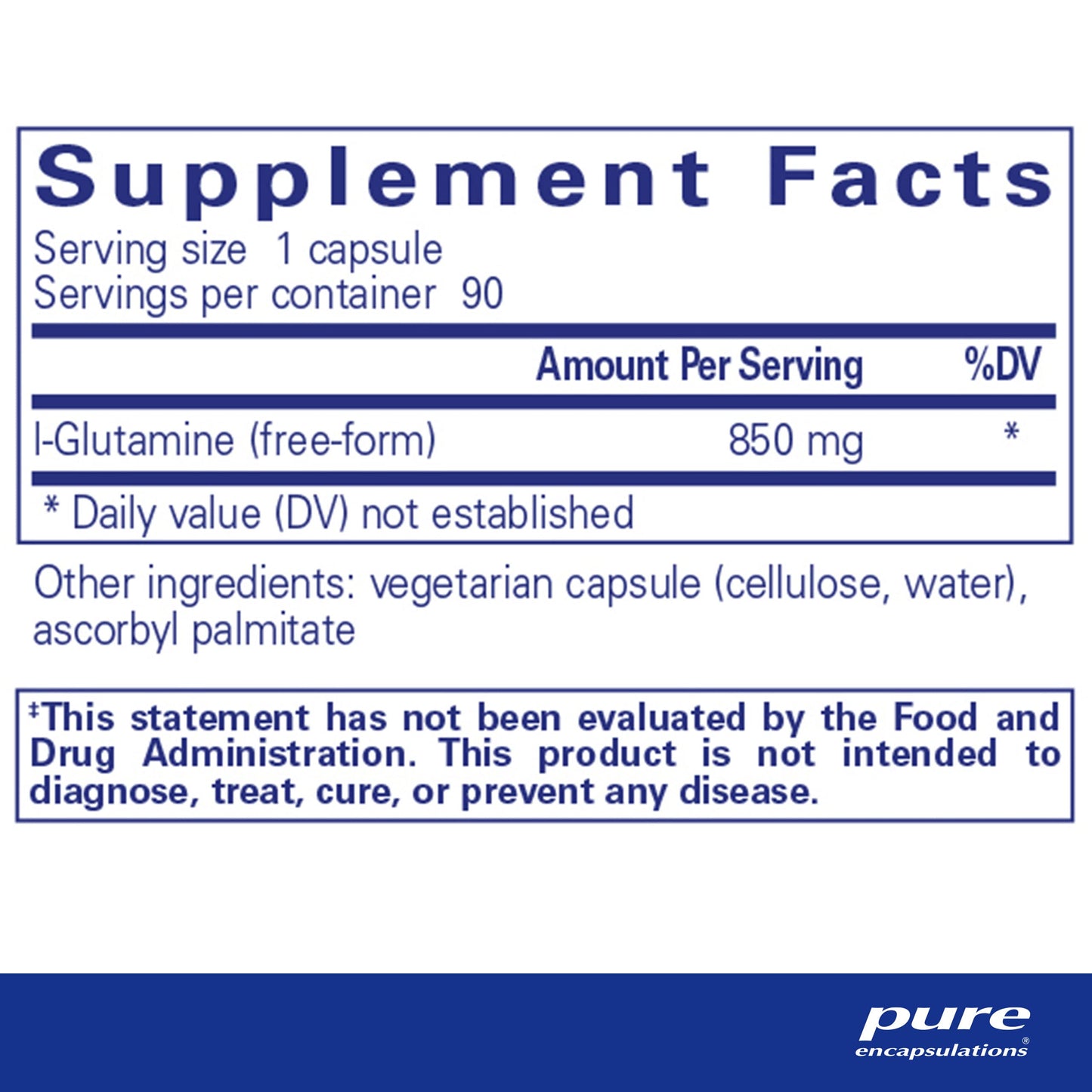 Pure Encapsulations L-Glutamine 850 mg | Supplement for Immune and Digestive Support, Gut Health and Lining Repair, Metabolism Boost, and Muscle Support* | 90 Capsules
