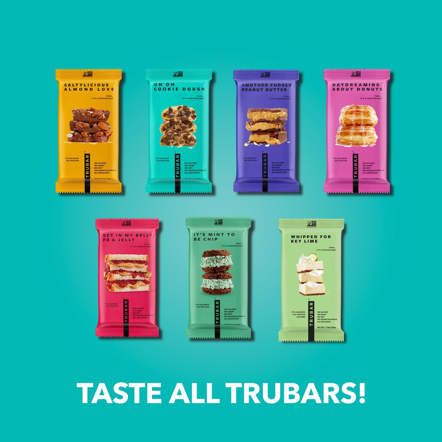 TRUBAR Vegan Protein Bar Oh Oh Cookie Dough Gluten Free Plant Based Protein Dairy Free Non GMO Soy Free No Sugar Alcohols 12G Protein 13G Fiber 23G Carb Healthy on the Go Snack Bars 12 CT