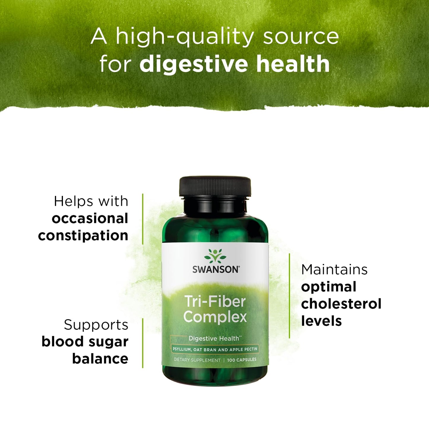 Swanson Tri-Fiber Complex - Digestive Health Supplement Made with Psyllium, Oat Bran, '&' Apple Pectin - (100 Capsules)