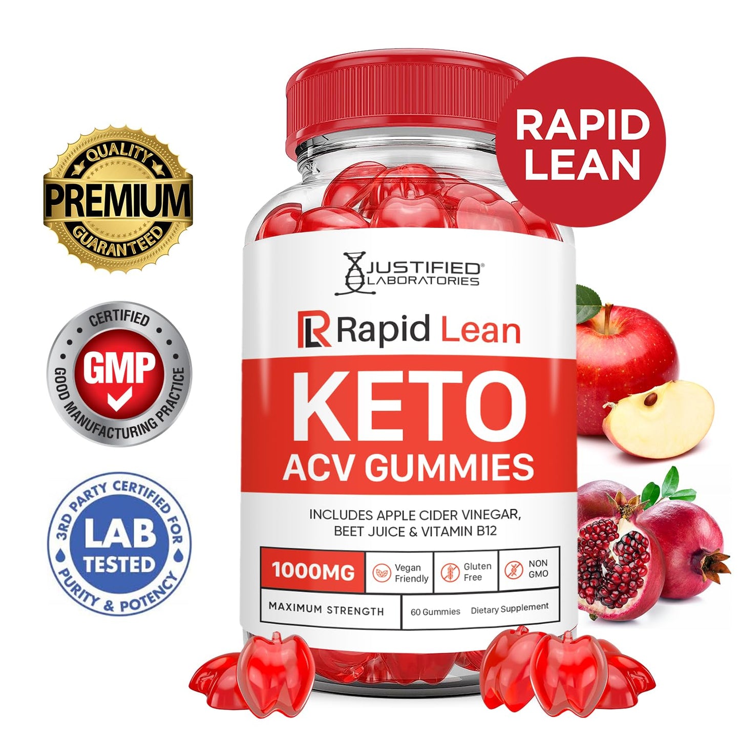 (3 Pack) Rapid Lean Keto ACV Gummies Advanced Formula 1000MG Rapid Lean Keto Gummies Apple Cider Vinegar Formulated with Pomegranate Beet Juice Powder B12 Vegan Non GMO 180 Gummys