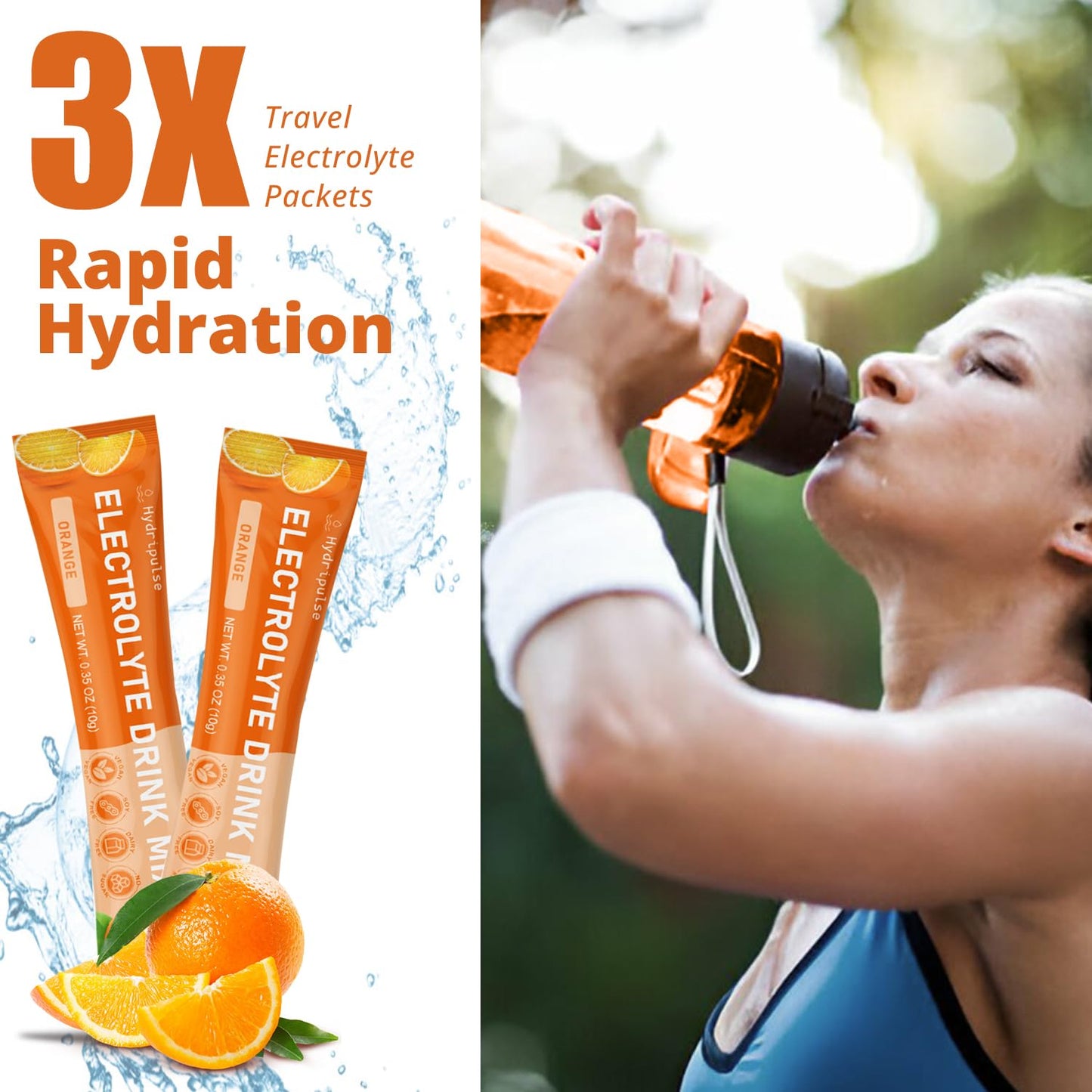 HydriPulse Electrolytes Powder Packets - Sugar Free, Naturally Flavored, 10 Electrolyte & Vitamins Electrolyte Drink Mix - Orange Flavors, Keto Friendly, Vegan, Non- GMO, 18 Packets