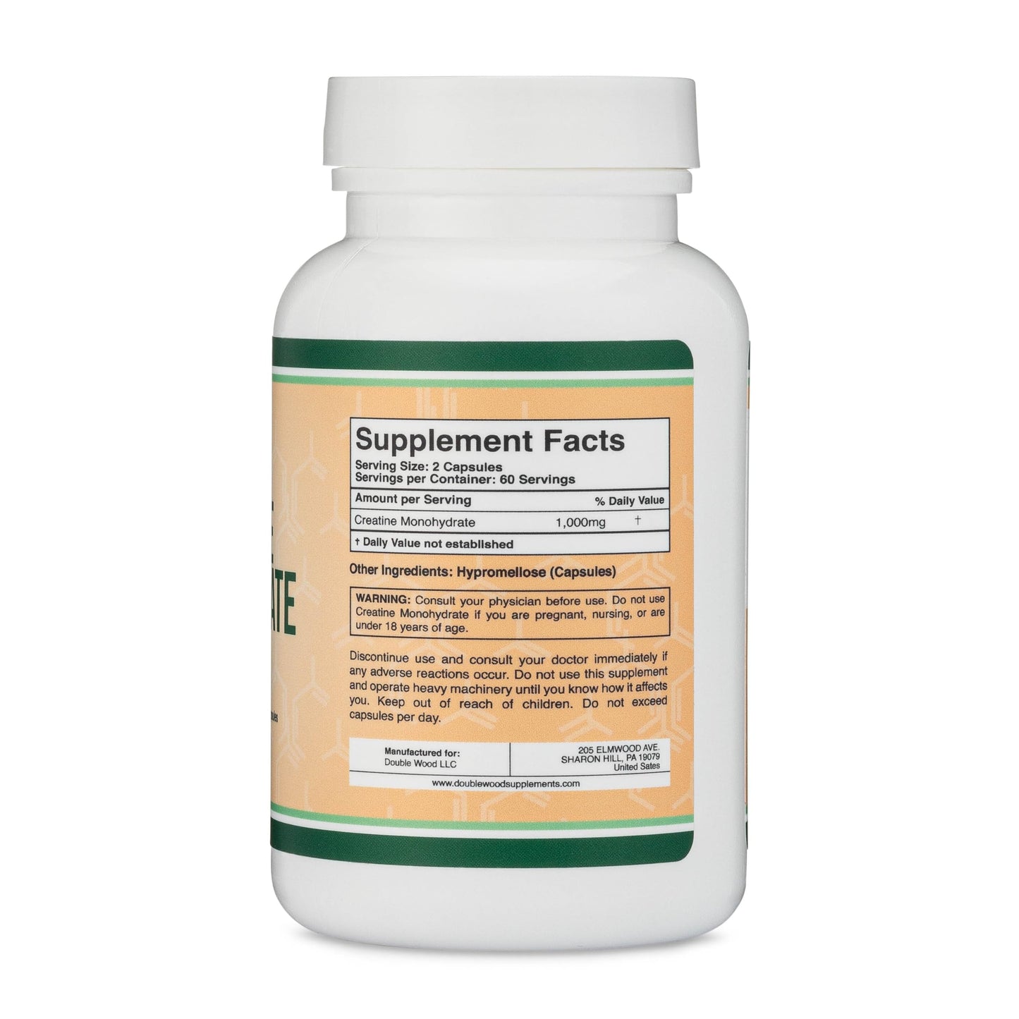 Creatine Pills 1,000mg Per Serving (120 Creatine Capsules) Micronized Creatine Monohydrate Powder with No Fillers, Vegan Safe, Non-GMO, Gluten Free (Non Stim Preworkout) by Double Wood