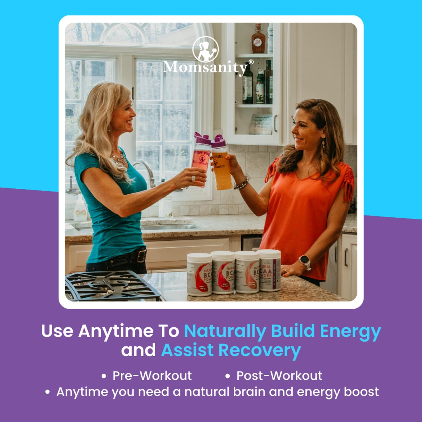 Momsanity BCAA Powder Preworkout for Women - Naturally Sweetened with Stevia, Erythritol, & Monk Fruit + Delicious Recipe Guide PDF | 3:1:1 Ratio of Amino Acids | 40 Servings (Orange Crush)