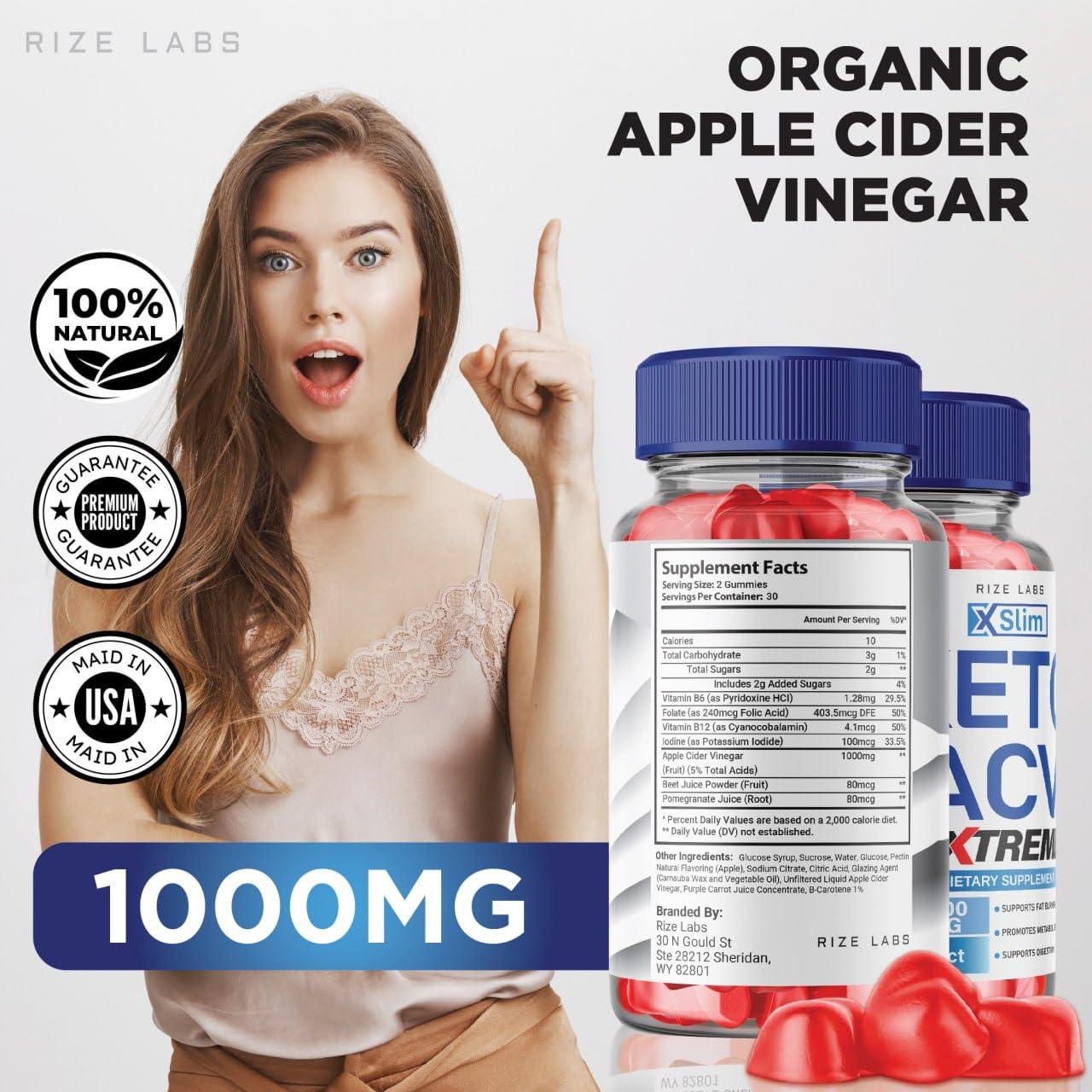 rize labs - X Slim Keto ACV Gummies for Advanced Weight Loss with Apple Cider Vinegar, Supplement Helps in Reducing Belly Fat, for Extra Strength (60 Gummies)