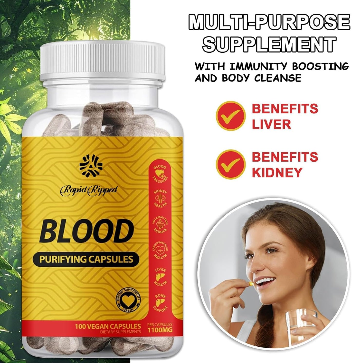 TAFUTY Blood Purifying Capsules Organic, GMO-Free, Gluten Free, Vegan 1100 mg (1)