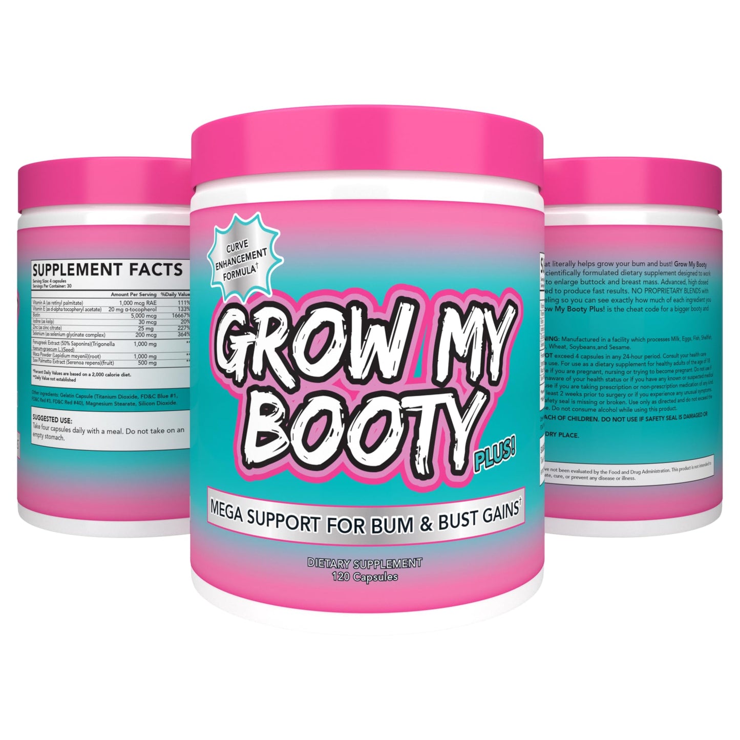 SPAZMATIC Grow My Booty Plus Butt Enhancement Booty Pills - Mega Booty and Bust Fast Growth Formula Glute Booster