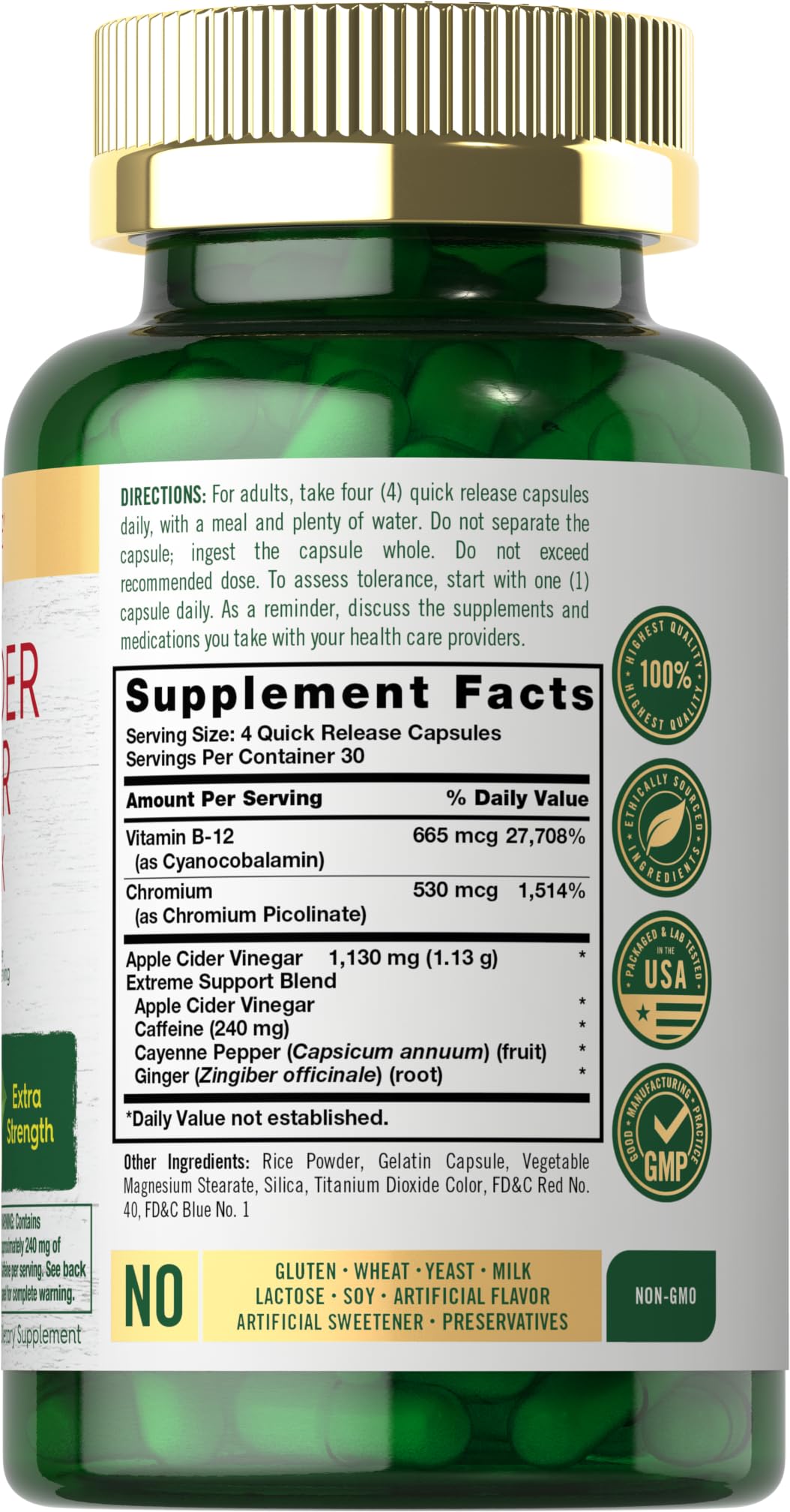Carlyle Apple Cider Vinegar Complex Capsules | 120 Pills | with Cayenne and Ginger | Non-GMO & Gluten Free Supplement