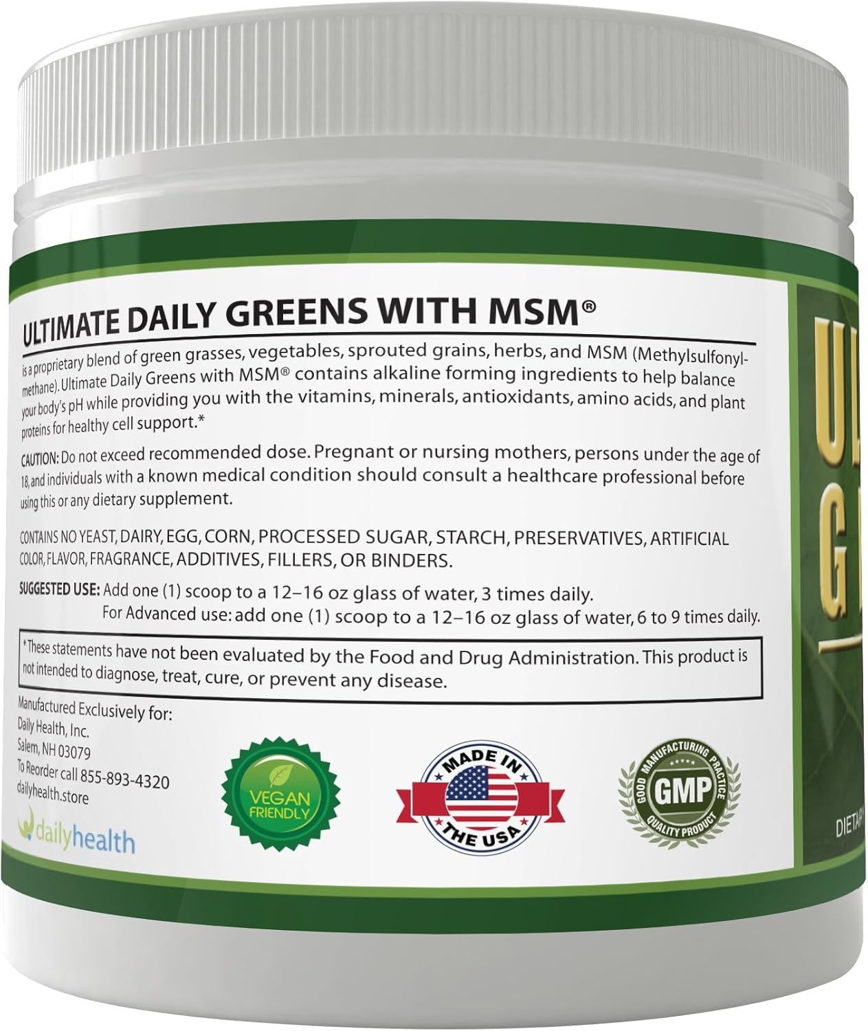 Daily Health - Purify Intestinal Cleanse and Microbial Support Tincture Formulation (2 fl oz) & Ultimate Greens MSM Powder - Vegan Friendly Energy Immune Support Superfood Drink Mix - Non-GMO (8 oz)