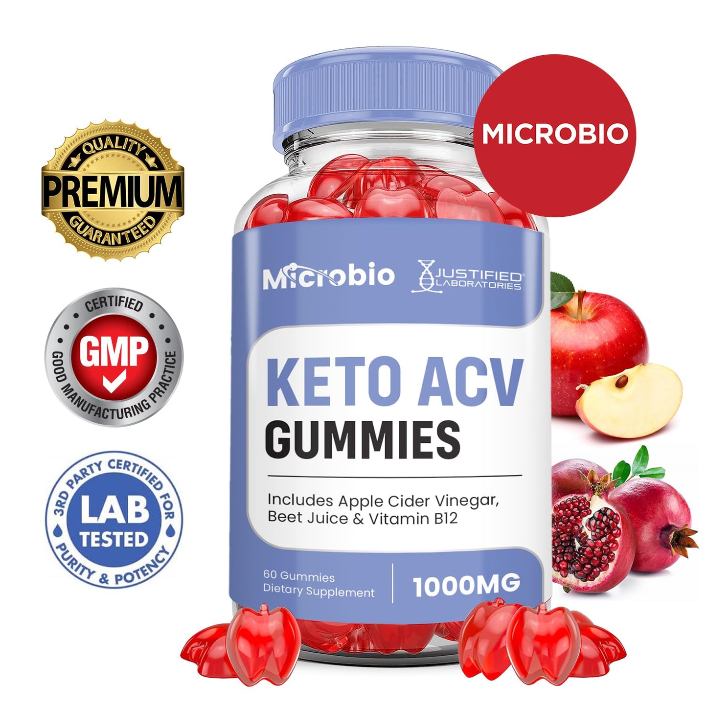 (2 Pack) Microbio Keto ACV Gummies Advanced Formula 1000MG Micro Bio Keto Gummies Apple Cider Vinegar Formulated with Pomegranate Beet Juice Powder B12 Vegan Non GMO120 Gummys