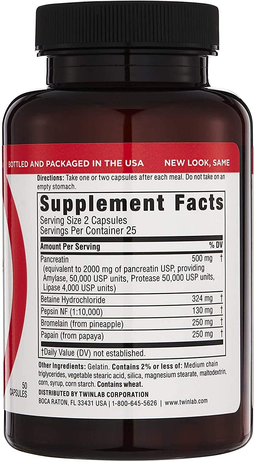 Twinlab Super Enzyme Caps - Constipation Supplement with Digestive Enzymes - 50 Capsules