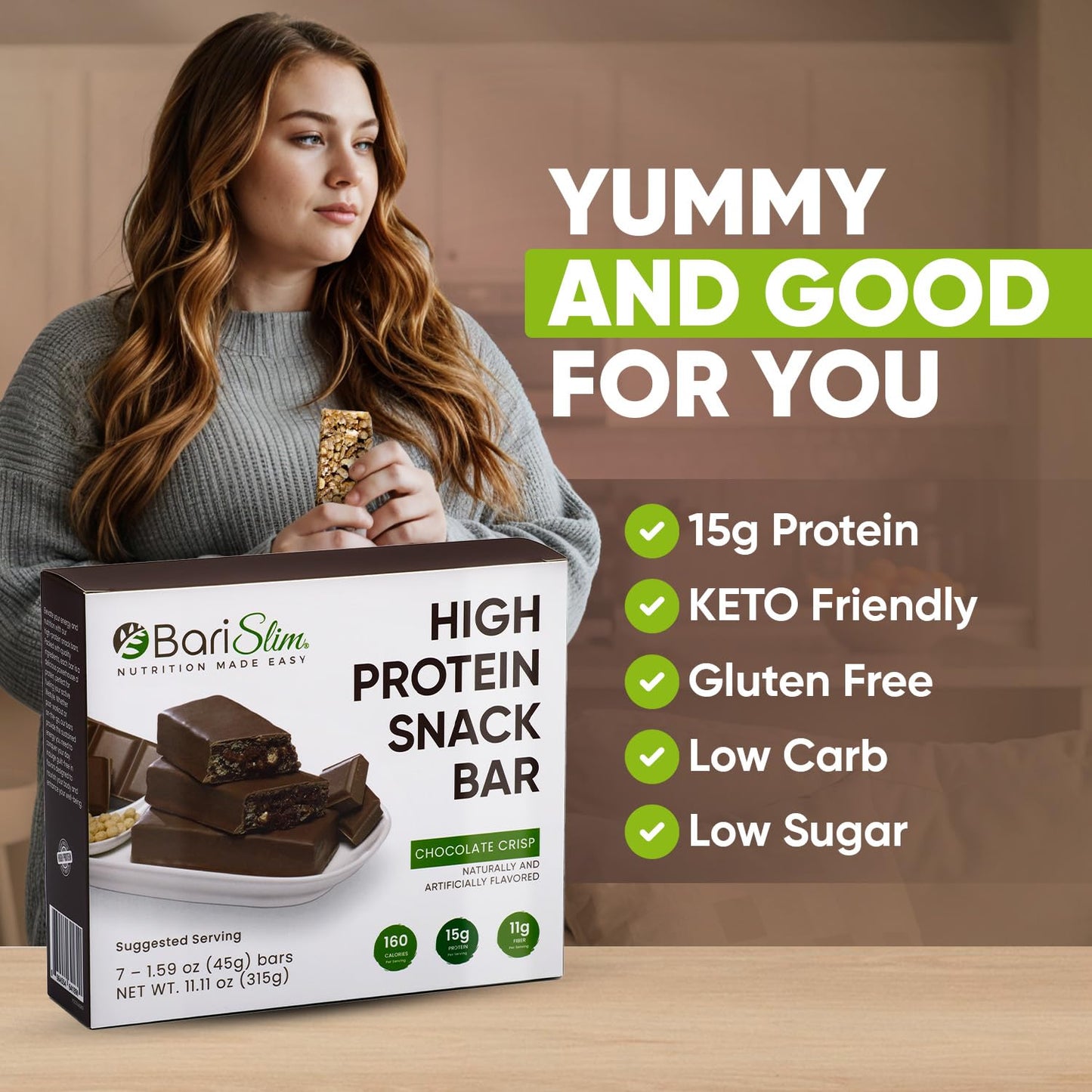 BariSlim High Protein Snack Bar for Bariatric Patients - Nutrient Rich Snack for Post-Surgery Wellness - Ideal for Weight Loss Maintenance & Daily Nutrition | Chocolate Crisp Bar (13 oz)