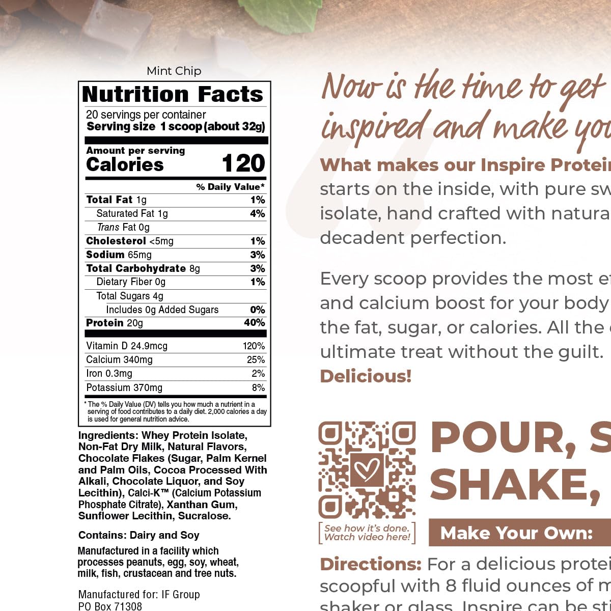 Bariatric Eating Inspire Mint Chip Whey Protein Isolate Powder with Calcium (20 Servings)
