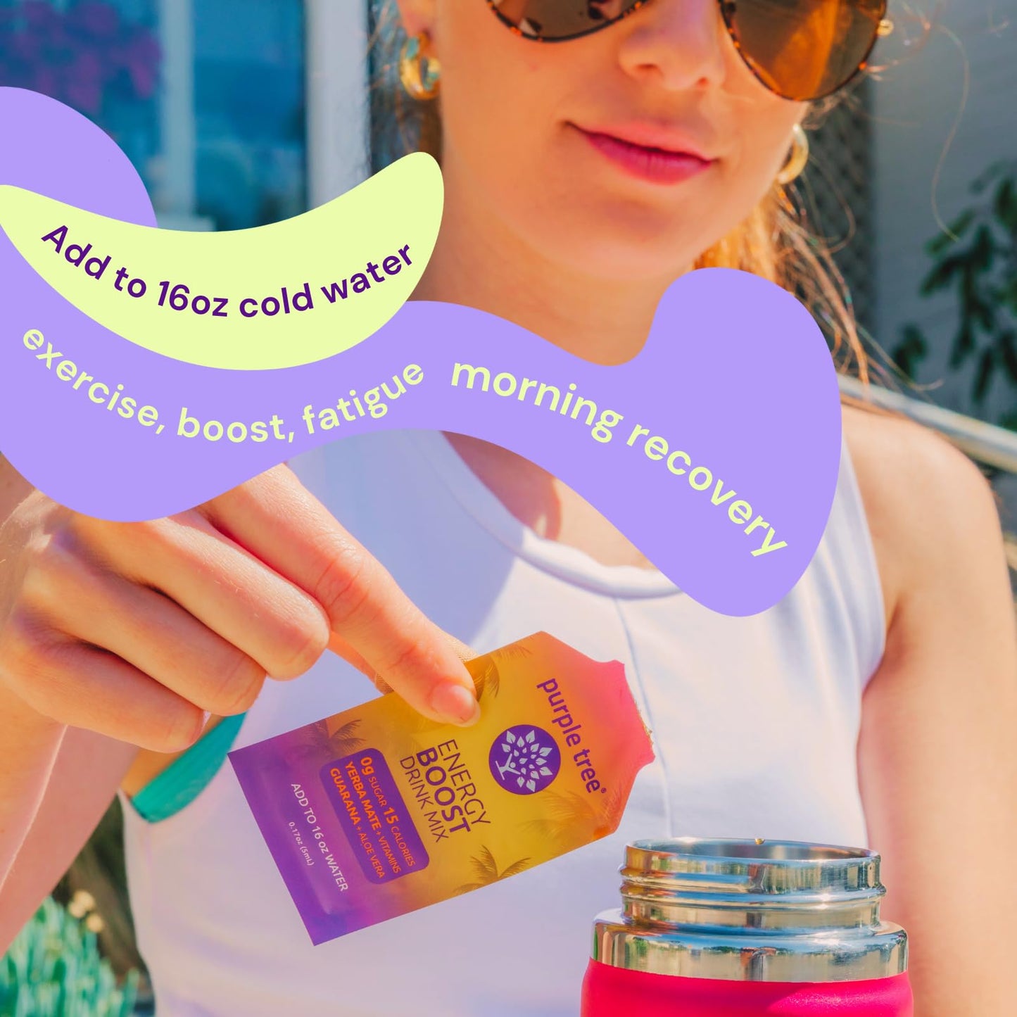 purple tree Organic Energy Stick Packets, Zero Sugar, B12 Vitamins, Lemon Ice Tea Flavor | 80mg Caffeine from Yerba Mate & Guarana to Prevent Crashing, 12 to-Go Packs