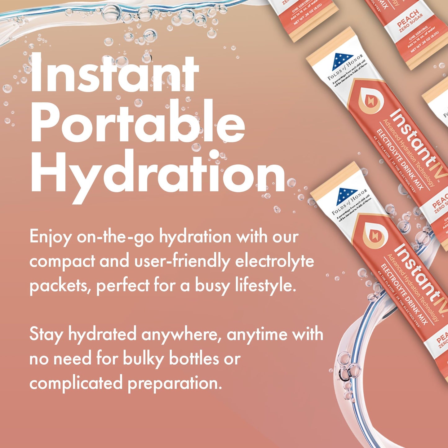 instant IV Electrolytes Powder - 3X Electrolytes, Zero Sugar with Vitamin C, B3, B6, Electrolytes Powder Packets for Hydration, Recovery & Immunity, Vegan & Gluten Free | Peach - 12 Packets