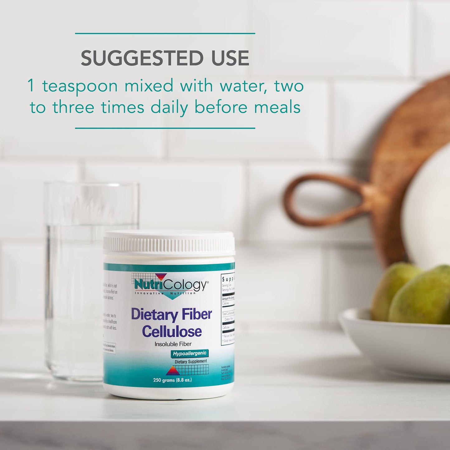 Nutricology Dietary Fiber Powder - 2000mg Insoluble Fiber Supplement, Microcrystalline Cellulose Powder, Powdered Cellulose, Non-Fermentable, Hypoallergenic - 8.8 Oz