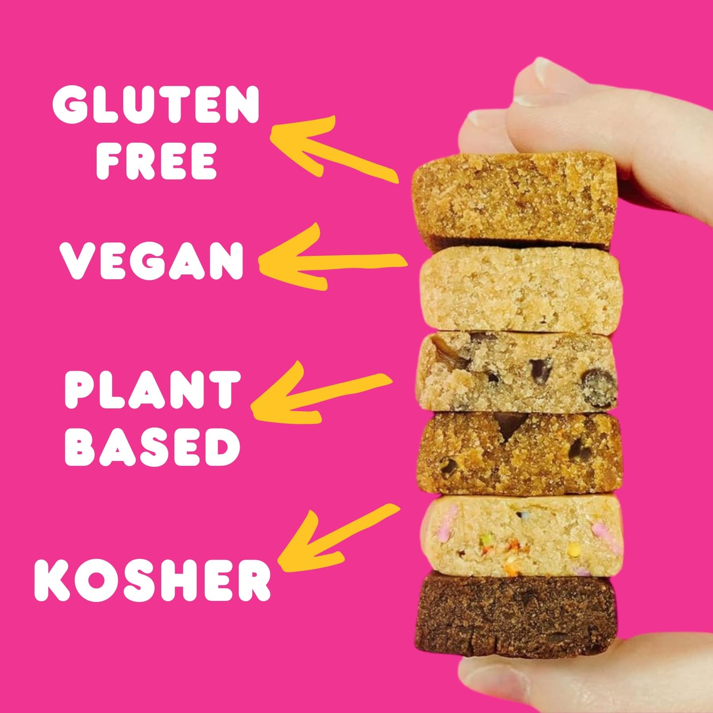 Whoa Dough Edible Cookie Dough Bars Certified NonGMO Kosher and Gluten Free Bars Healthy Snack Foods Plant Based Snacks Real Ingredients Variety Pack 6 Bars