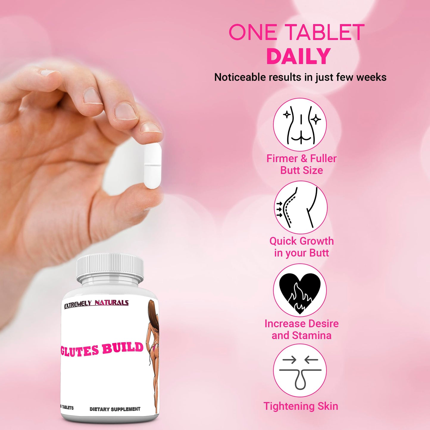 Glutes Build Bigger Booty Pills. Brazilian Bum Boost - Booty Enhancement - Bigger Butt Pills. Glutes Supplement - Butt Increase Size Pills. 60 Tablets