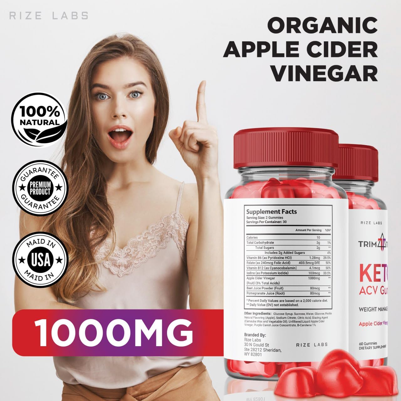 rize labs - Trim Tech Keto ACV Gummies for Advanced Weight Loss with Apple Cider Vinegar, Supplement Helps in Reducing Belly Fat (60 Gummies)