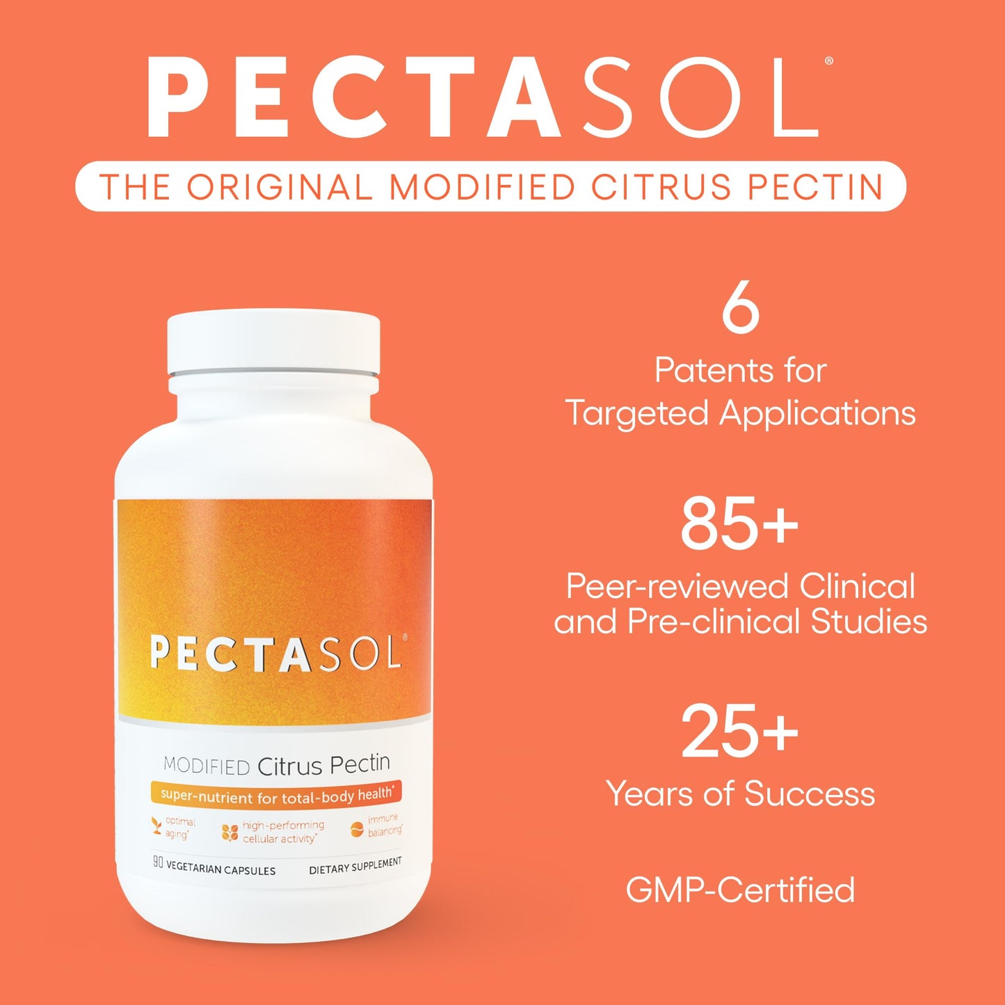 PectaSol Modified Citrus Pectin - 90 Capsules - Total-Body Health Supplement to Support the Heart, Immune System, Inflammation Response & Healthy Aging + Maintain Healthy Galectin-3 Levels