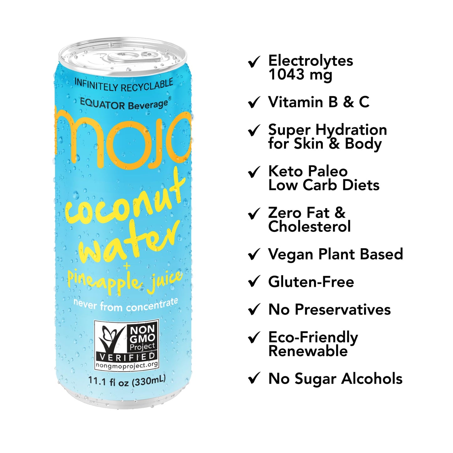 MOJO Coconut Water Pineapple Juice Hydration Drink Sports Drink Electrolytes Beverage 1043 mg Vitamin B C Hydration Drink for Skin Body 111 Oz Pack Of 12