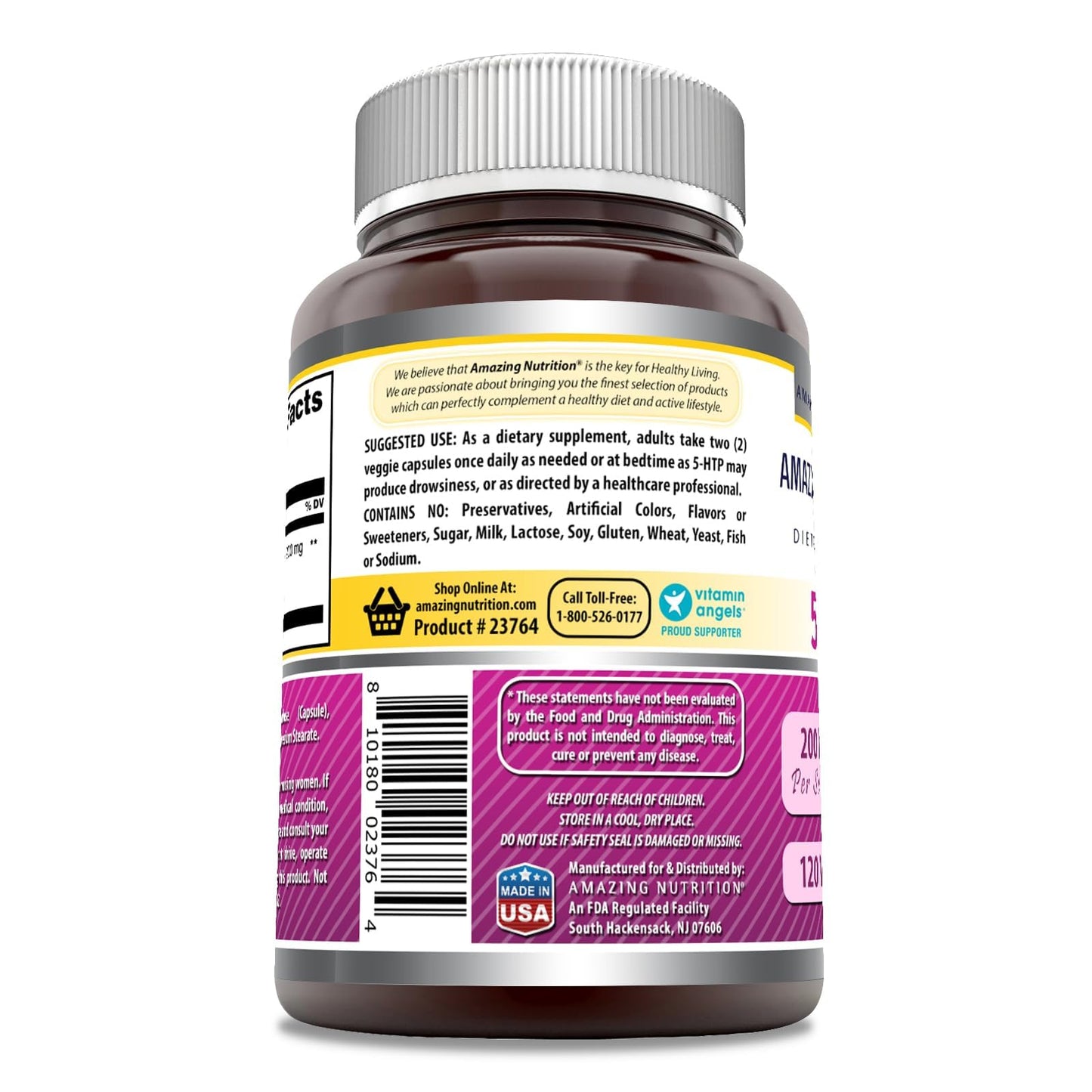 Amazing Formulas 5 HTP (L-5-Hydroxytryptophan) Supplement | 200 Mg per Serving | Veggie Capsules | Non-GMO | Gluten-Free | Made in USA (1 Pack, 120 Count)