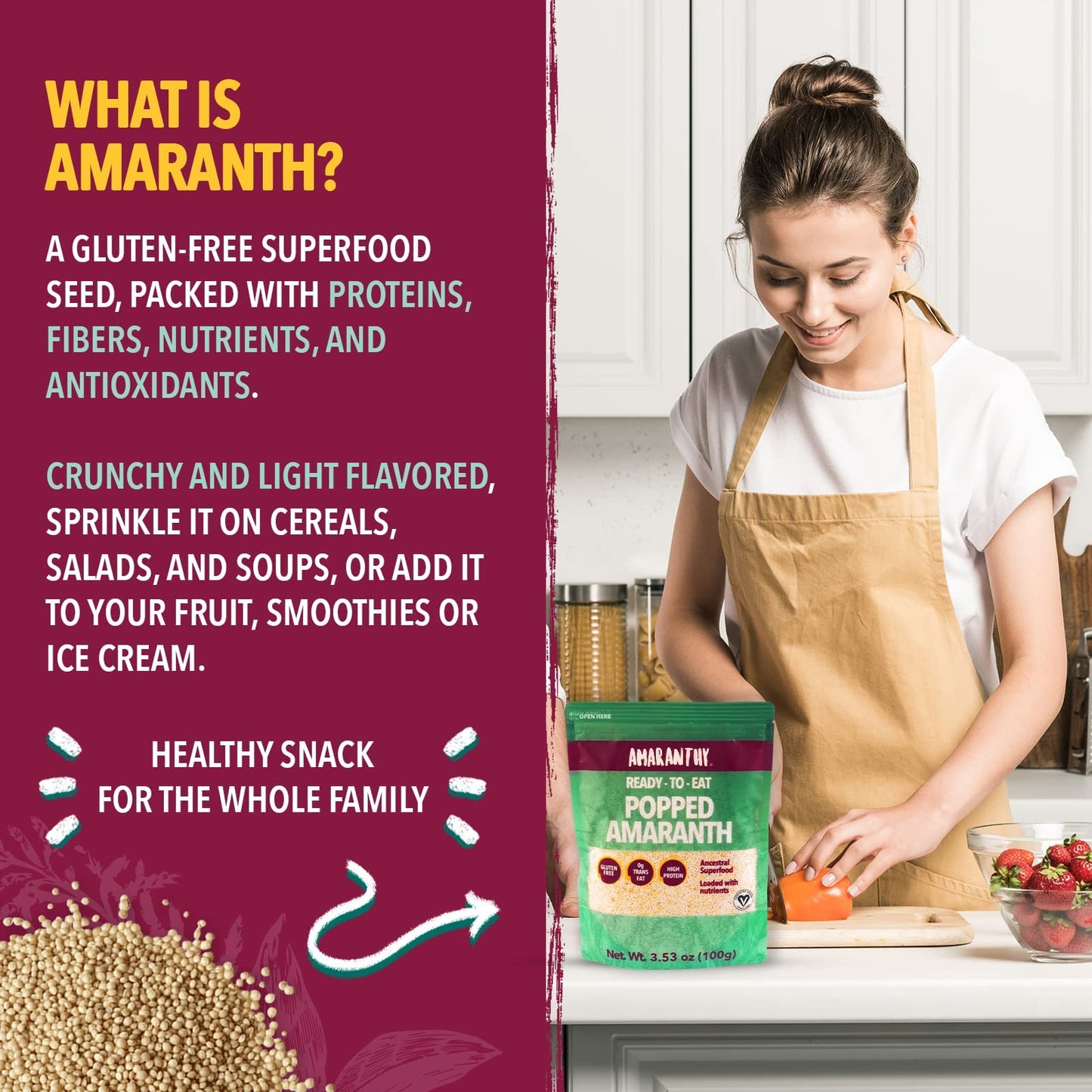 Amaranthy Readytoeat Popped Amaranth Bag 353 oz High Protein Grain Low Calorie Vegan 1 Popped Bag 35 oz