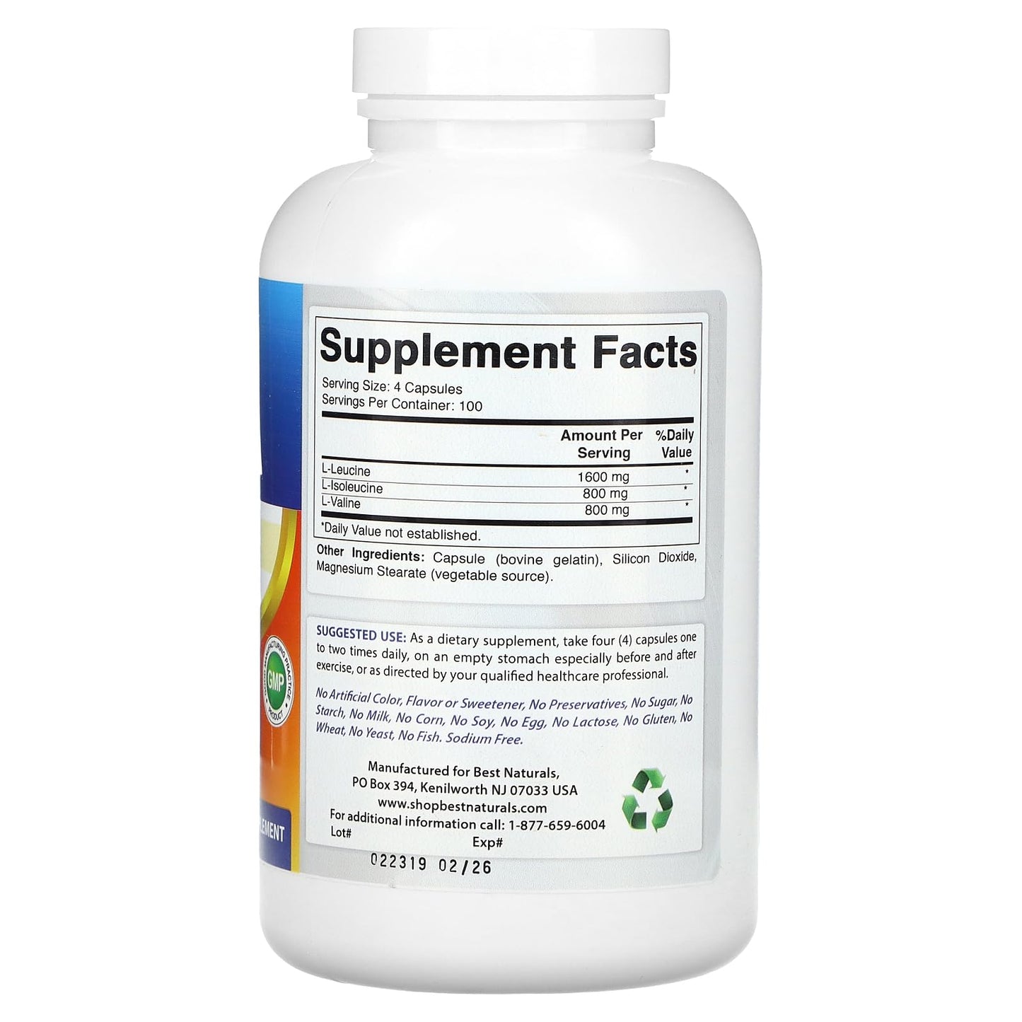 Best Naturals BCAA Branch Chain Amino Acid, 3200mg per Serving, 400 Capsules - Pharmaceutical Grade - 100% Pure Instantized Formula | Pre/Post Workout Bodybuilding Supplement | Boost Muscle Growth