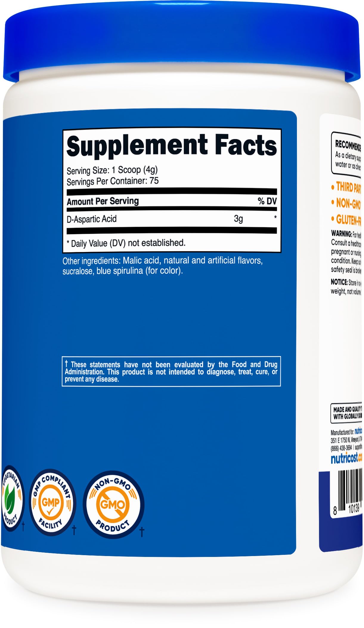 Nutricost D-Aspartic Acid (DAA) Powder 300G (Blue Raspberry) - Flavored D-Aspartic Acid Powder Supplement