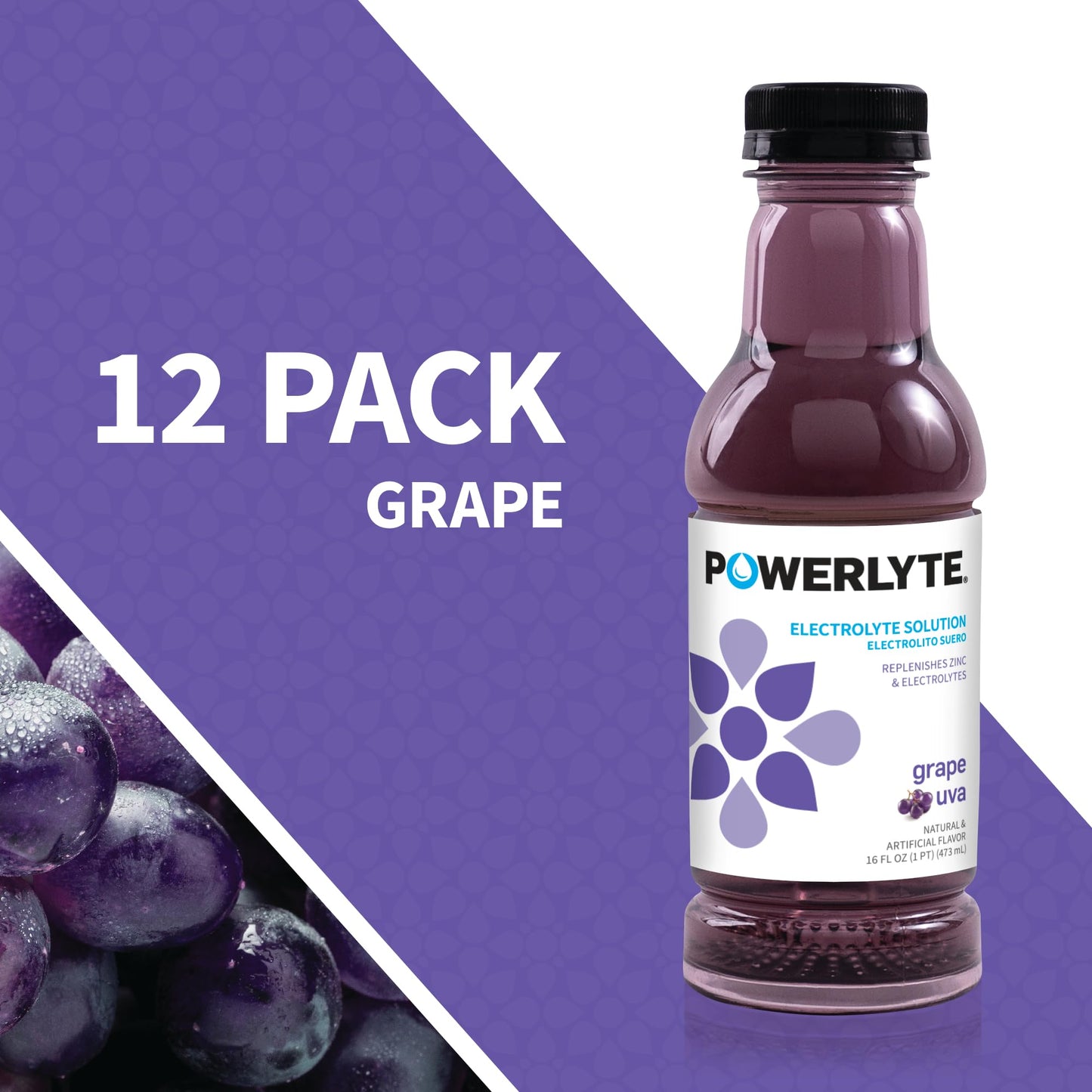 POWERLYTE Sport Hydration Electrolyte Solution Drink for Rehydration | Grape | 16 Fl Oz | 12-Pack