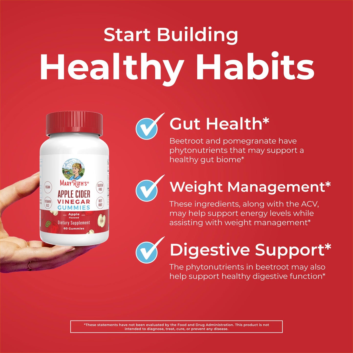 MaryRuth Organics Apple Cider Vinegar Gummies | ACV Gummies for Immune Support | Vegan | Non-GMO | Gluten Free | 60 Count