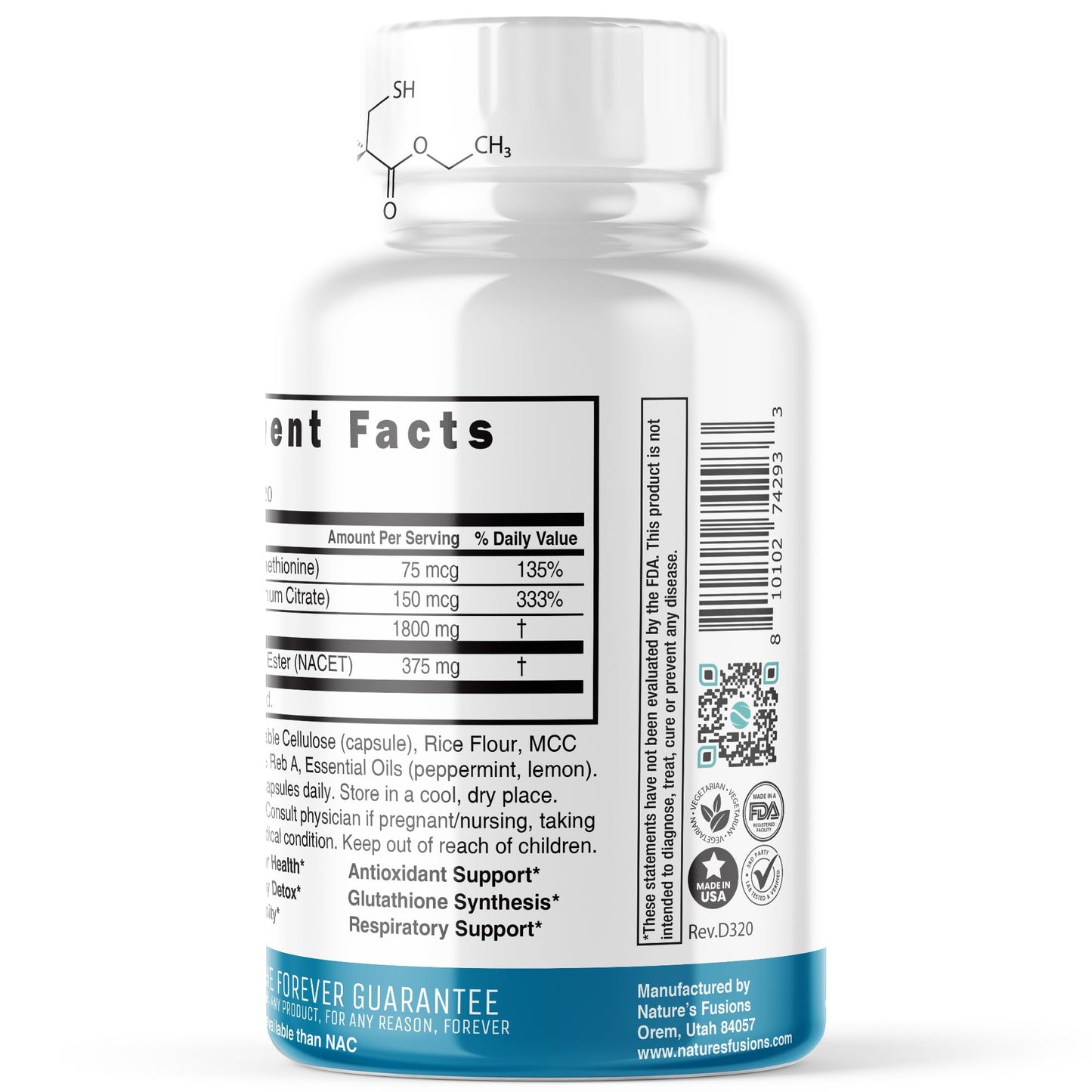 Nature's Fusions NAC Ethyl Ester + Glycine - Extra Strength 375mg - NACET 1800mg - 20x More Bioavailable Than GlyNAC - N-acetylcysteine - Anti Aging Supplement, Boost Glutathione (60 Capsule)