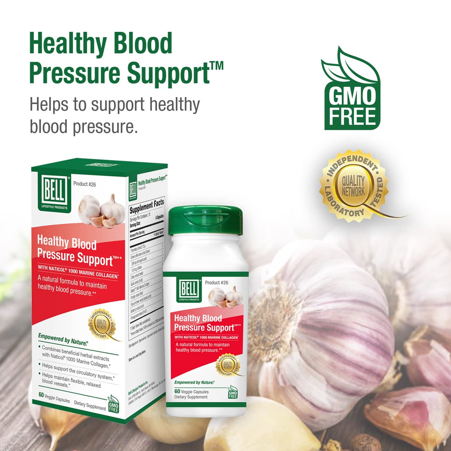 Bell Healthy Blood Pressure Support™ Unique Blend - Natural Blend of Green Coffee Bean Extract, Garlic & Celery Seed Extract Supplements- 60 Capsules, Vegan, Non-GMO
