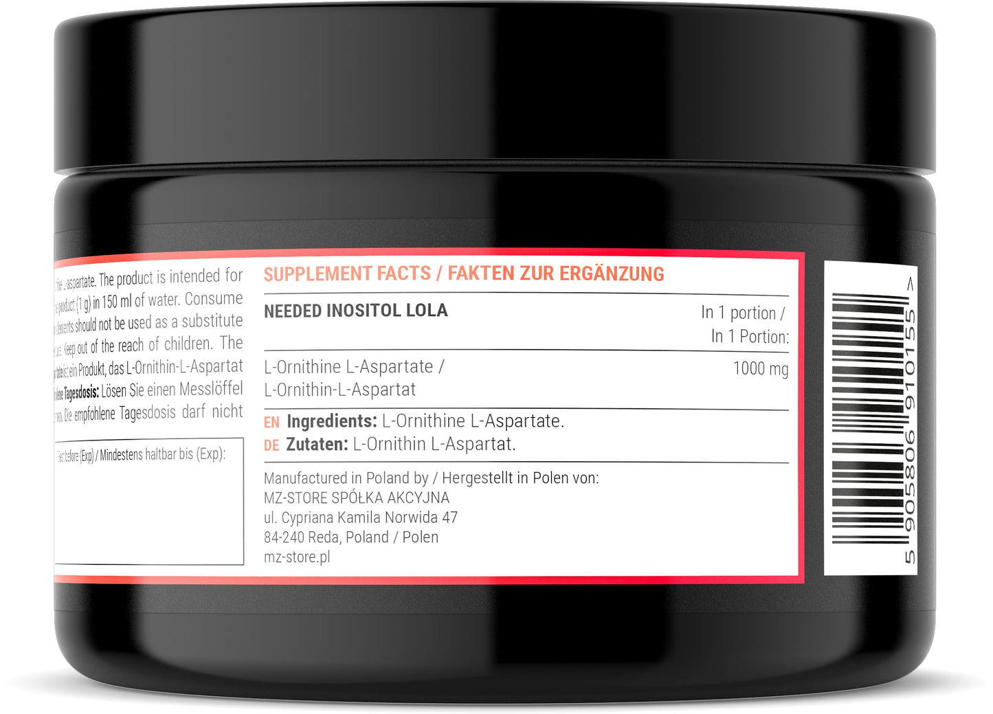 LOLA (L-Ornithine-L-Aspartate) Powder 80g -Mix of Two Amino Acids: Ornithine and L-aspartic Acid 1000 mg per Serving - 80 Servings per Pack - Diet Supplement - by MZ