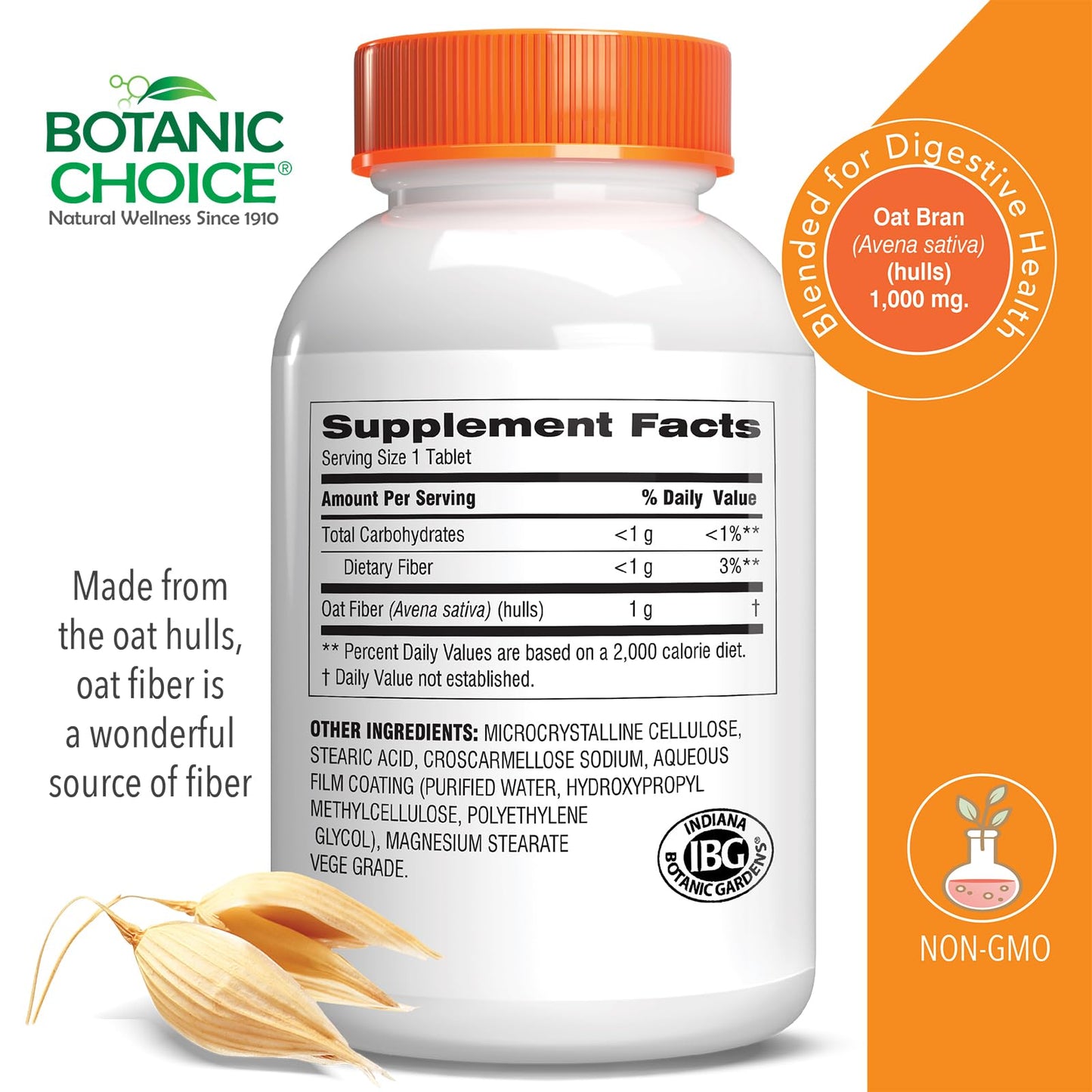 Botanic Choice Oat Fiber Dietary Supplement - Digestive Health for Women and Men - Pack of 2