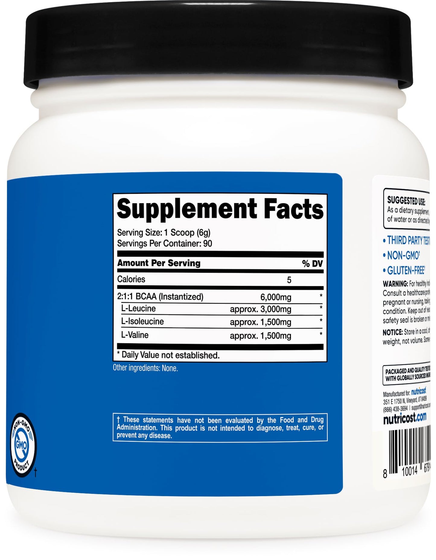 Nutricost BCAA Powder 2:1:1 (90 Servings, No Flavor Added) - Branched Chain Amino Acids