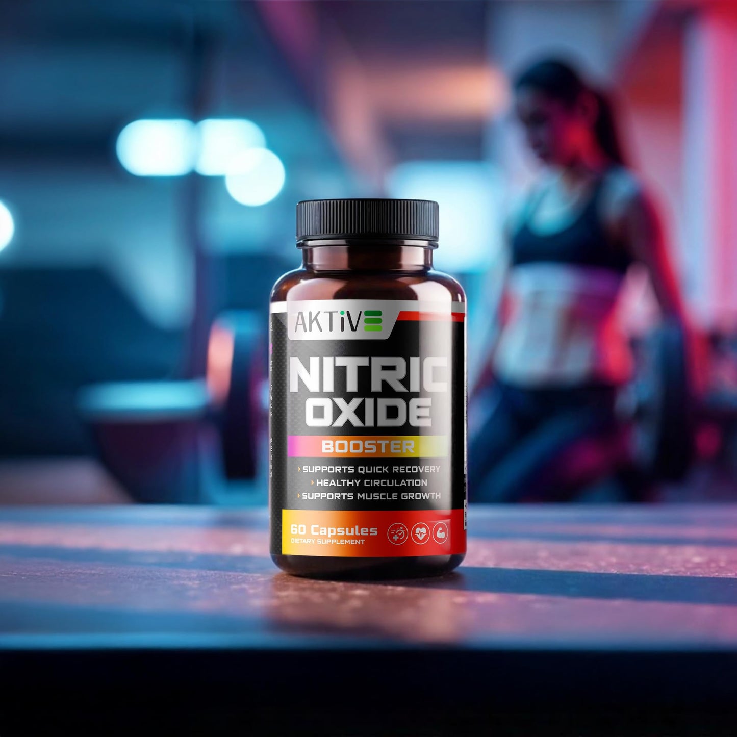 Aktive Supplements Nitric Oxide Booster Supplement with L-Arginine, L-Citrulline, and Ginseng Root - Enhance Blood Flow, Boost Energy & Stamina, Support Heart Health & Muscle Growth - 60 Capsules