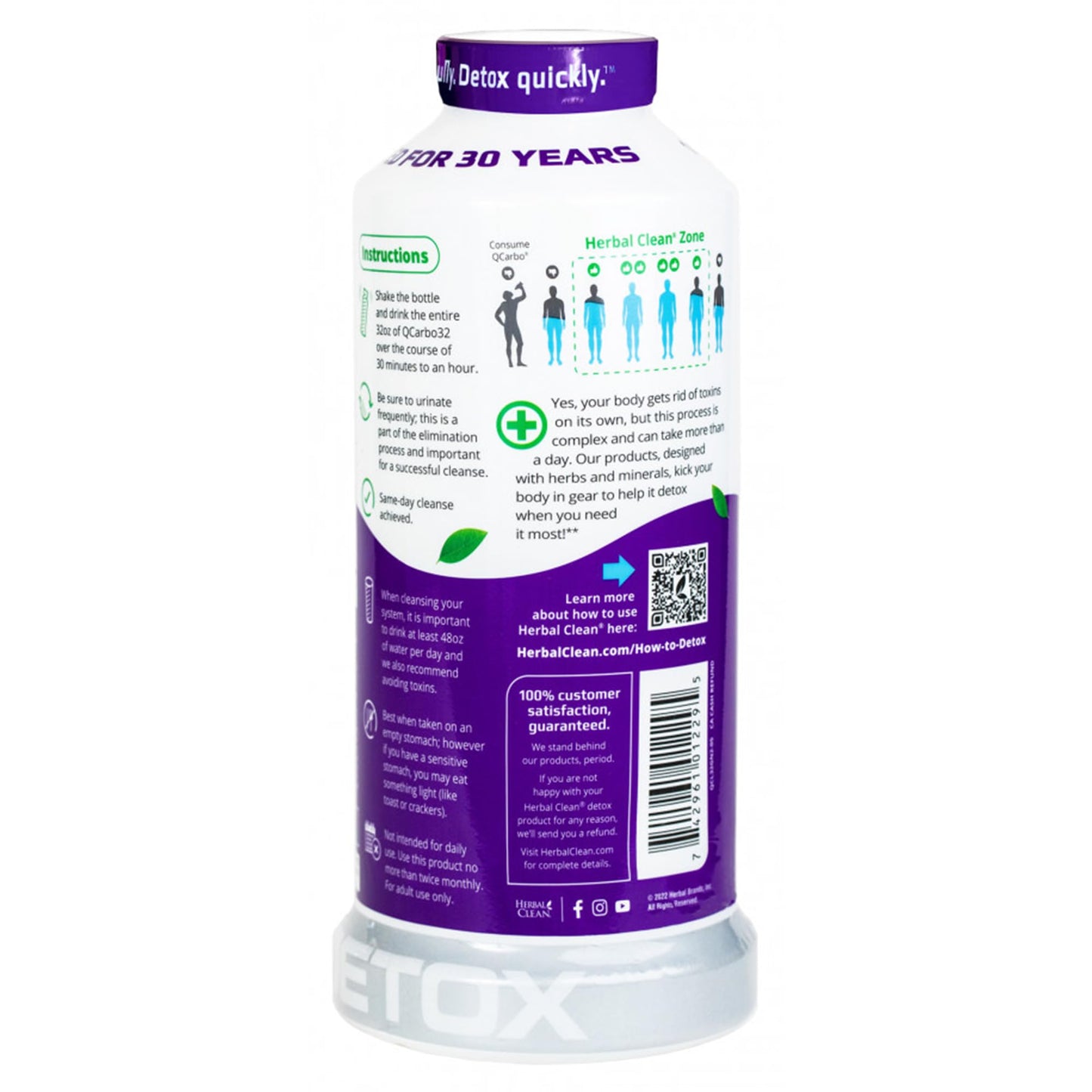 Herbal Clean QCarbo32 Same-Day Premium Detox Drink, Grape Flavor, 32 Fl Oz