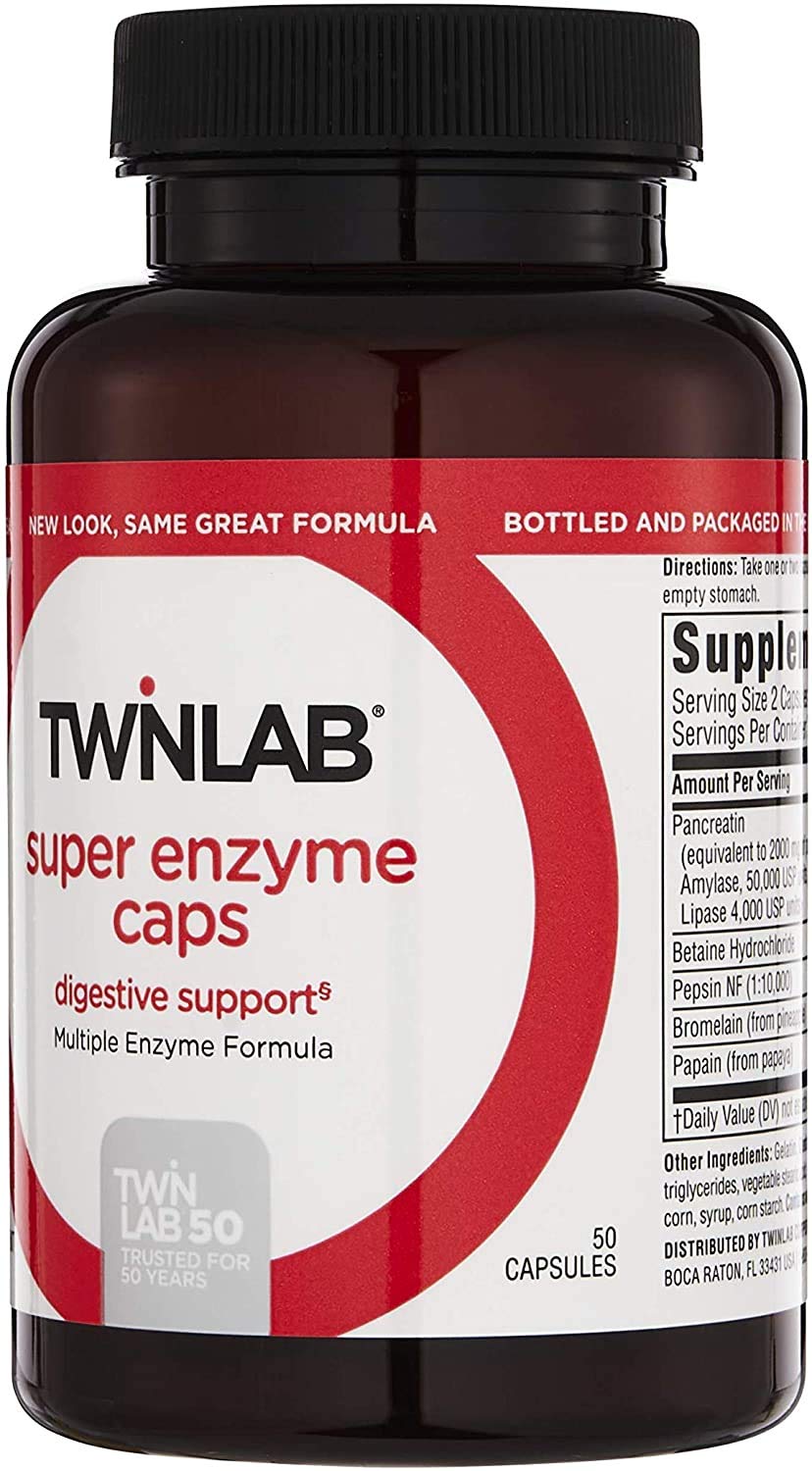 Twinlab Super Enzyme Caps - Constipation Supplement with Digestive Enzymes - 50 Capsules