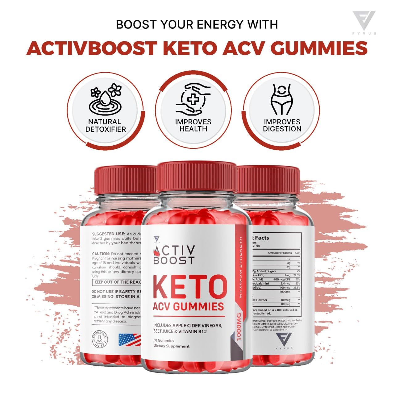 (2 Pack) Activ Boost Keto ACV Gummies, Activboost Keto + ACV Advanced Support, Active Boost Keto ACV Gummies Energy Apple Cider Vinegar Vitamin B12 Supplement Activeboost Max Formula (120 Gummies)