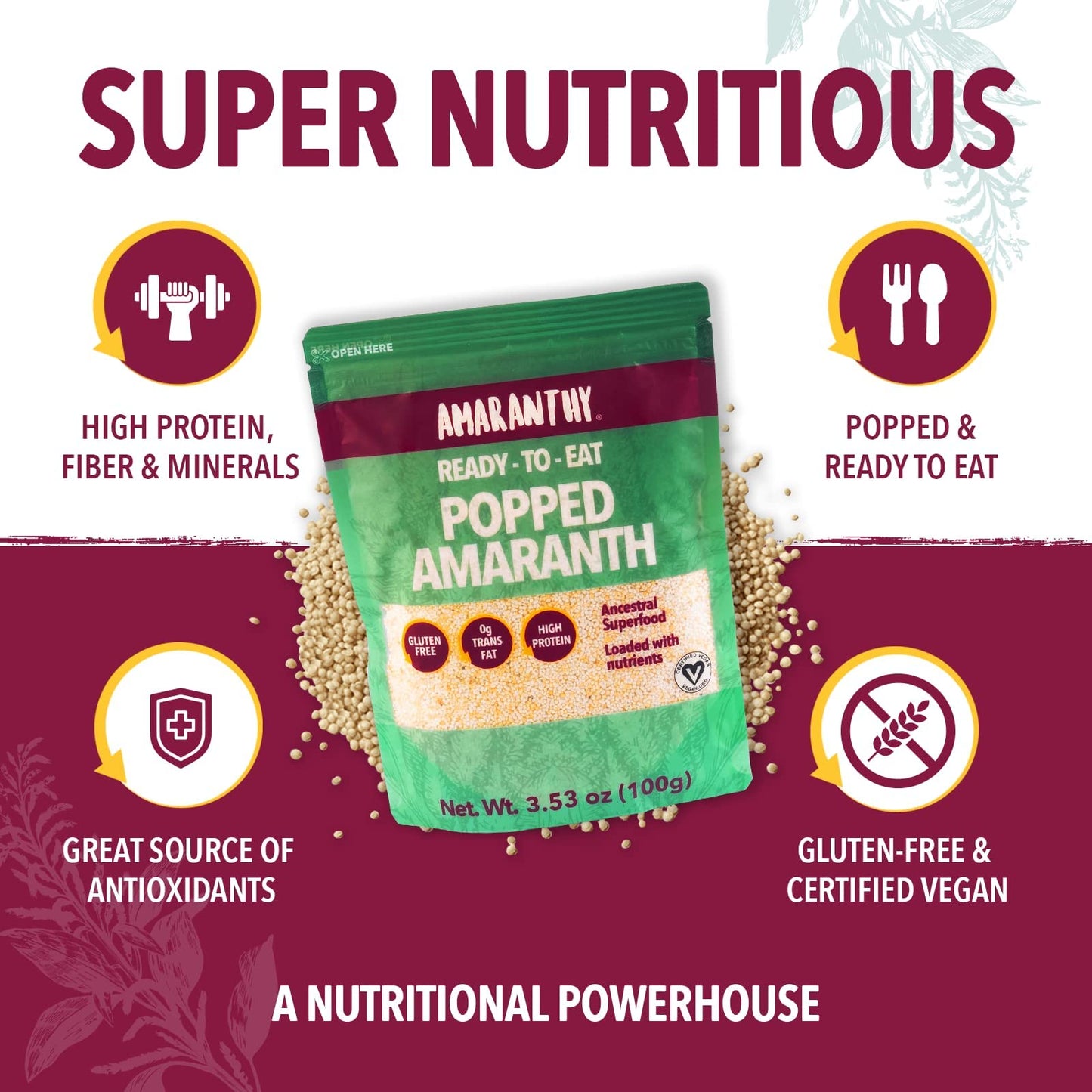 Amaranthy Readytoeat Popped Amaranth Bag 353 oz High Protein Grain Low Calorie Vegan 1 Popped Bag 35 oz