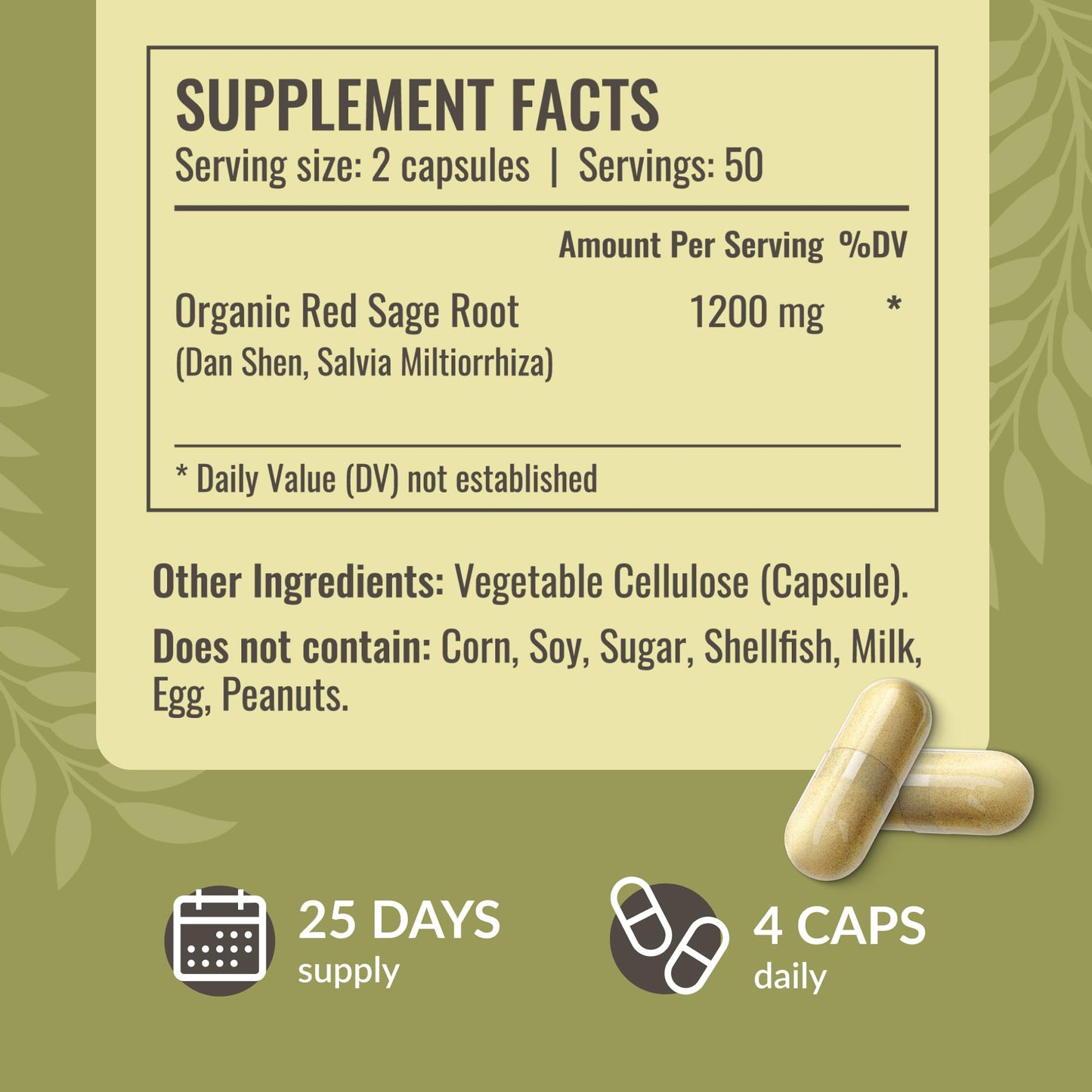 HERBAMAMA Red Sage Capsules - 1200mg Red Sage Root (Dan Shen) for Liver Detox & Antioxidant Support - Vegan, Non-GMO Salvia Miltiorrhiza Antioxidant Supplement, 100 Caps