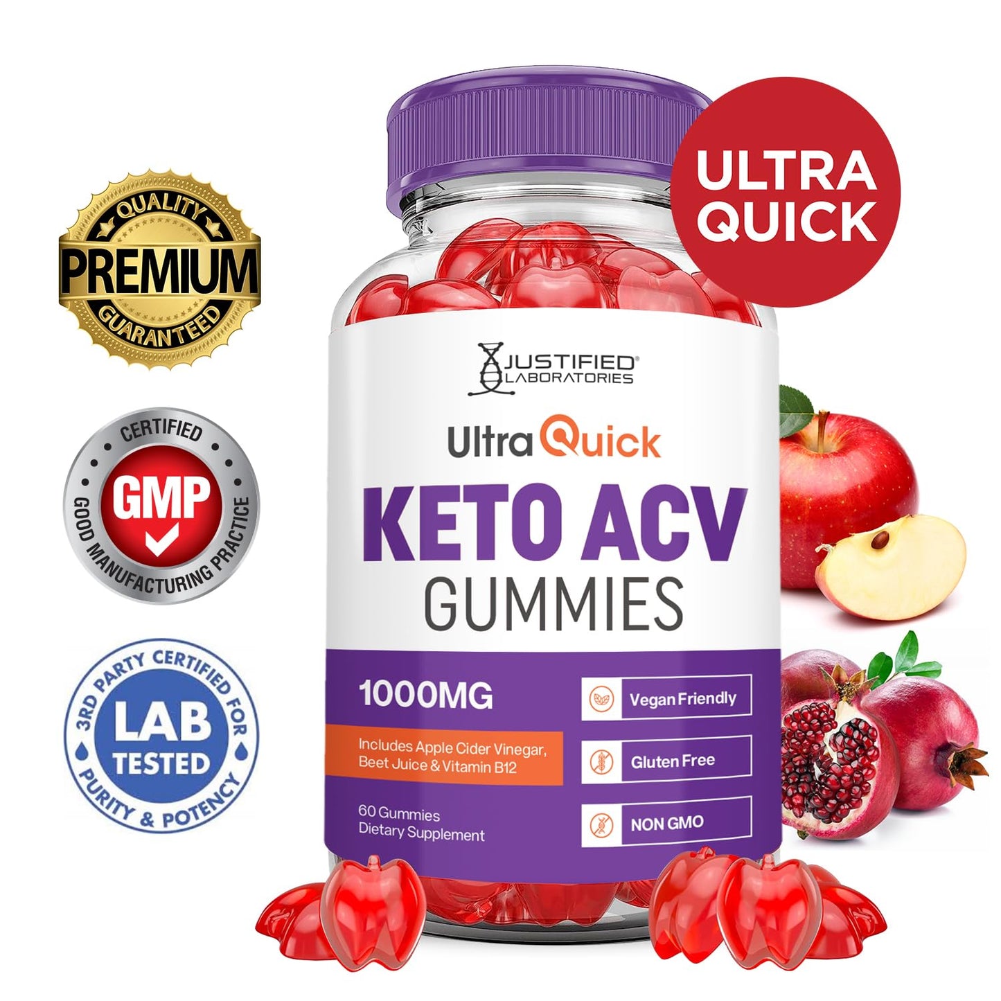 (2 Pack) Ultra Quick Keto ACV Gummies Advanced Formula 1000MG Ultraquick Keto Gummies Apple Cider Vinegar Formulated with Pomegranate Beet Juice Powder B12 Vegan Non GMO 120 Gummys