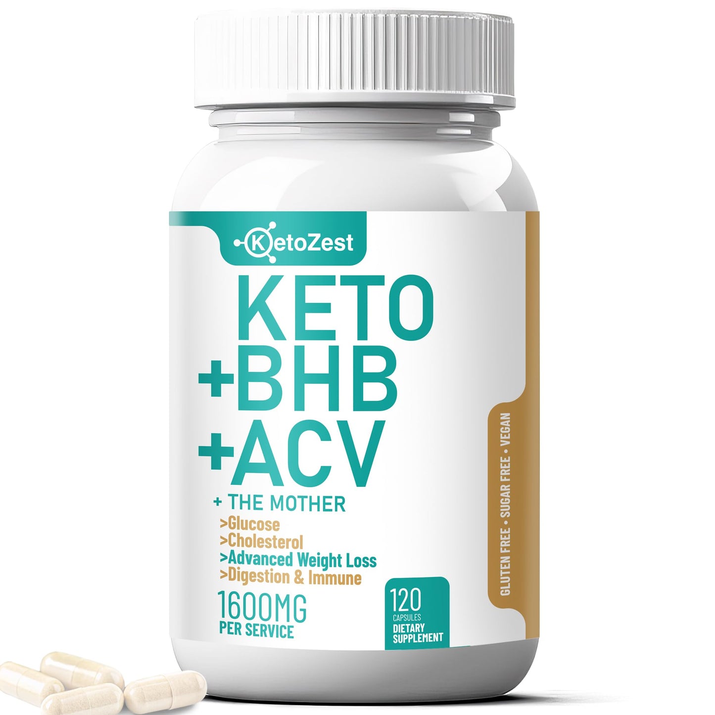 Keto ACV BHB Capsules 1600mg for Advanced Weight Loss & Belly Fat Burn - Organic Apple Cider Vinegar with The Mother Ketones Vegan Supplement - with Vitamin D3 Zinc Chromium for Men Women
