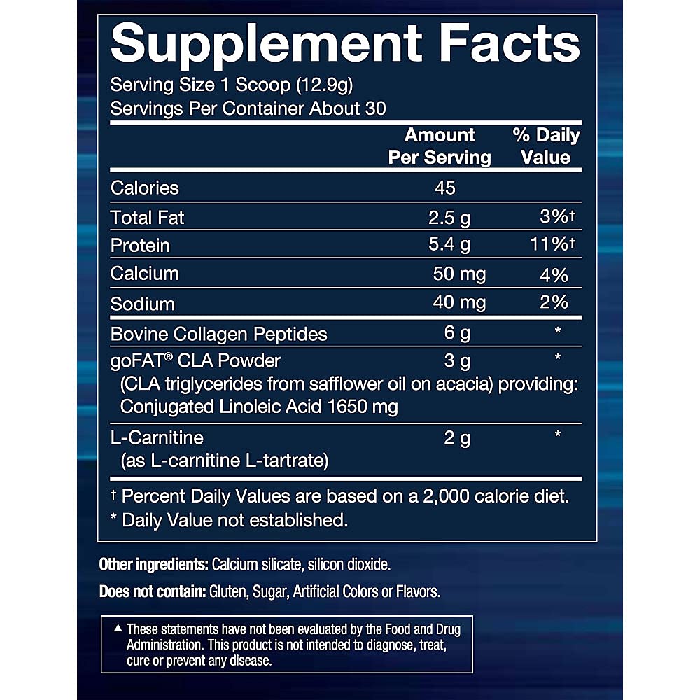 BodyTech CLA Carnitine Collagen - Supports Fat Metabolism & Healthy Skin - Unflavored (13.65 oz. / 30 Servings)